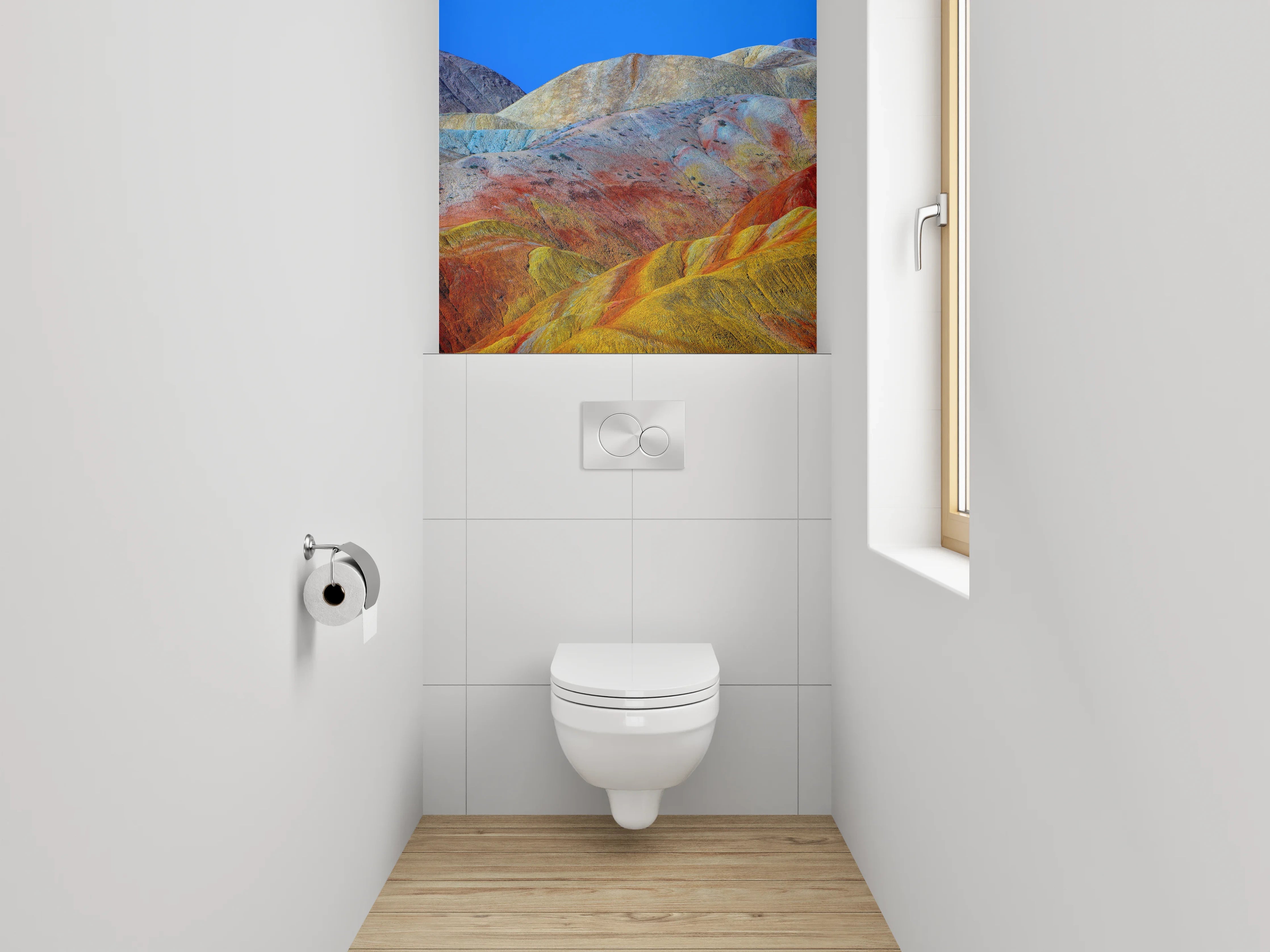 WC-Rückwand - Bunte Landschaft Berge Muster Fototapete