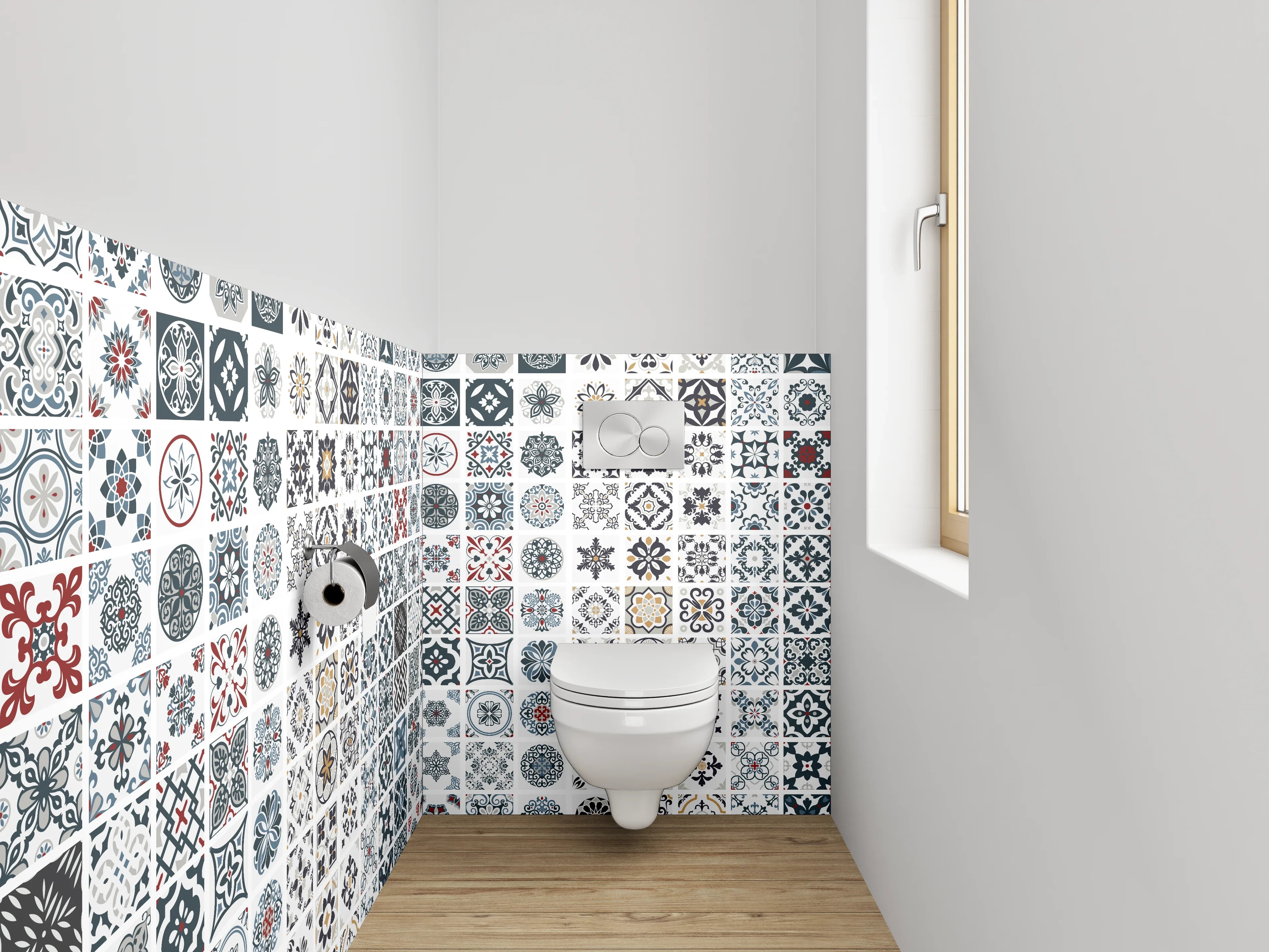 WC-Rückwand - Bunte Mosaikfliesen Muster Vintage Retro