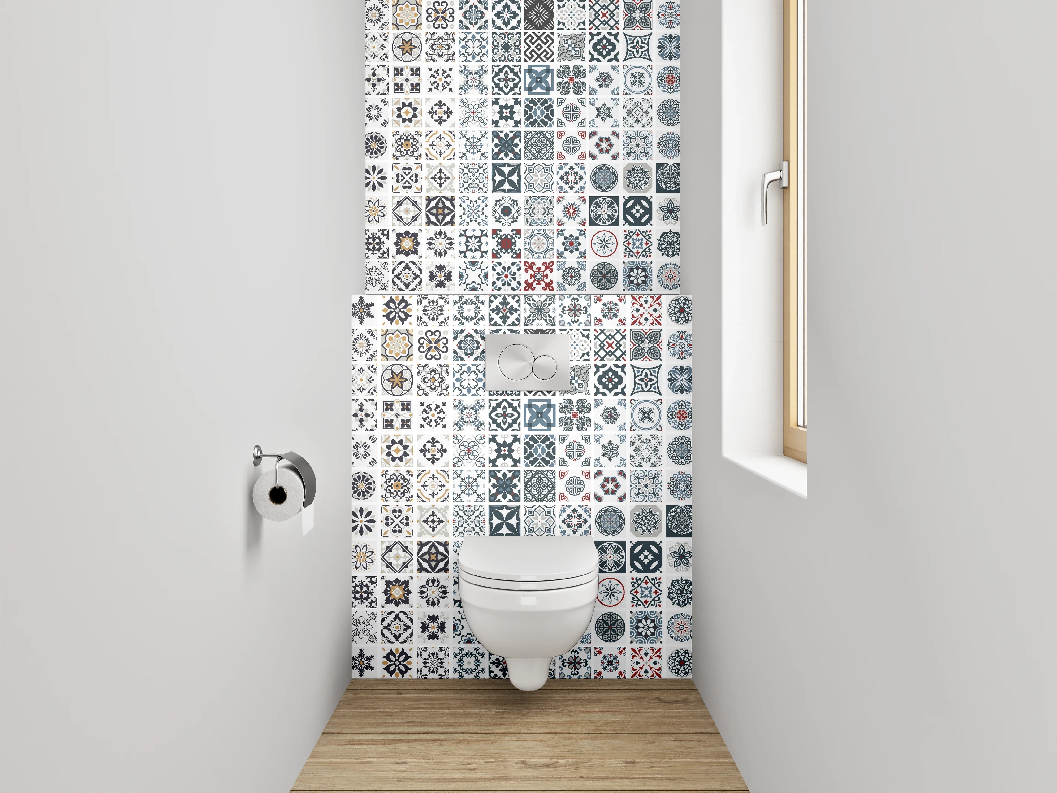 WC-Rückwand - Bunte Mosaikfliesen Muster Vintage Retro