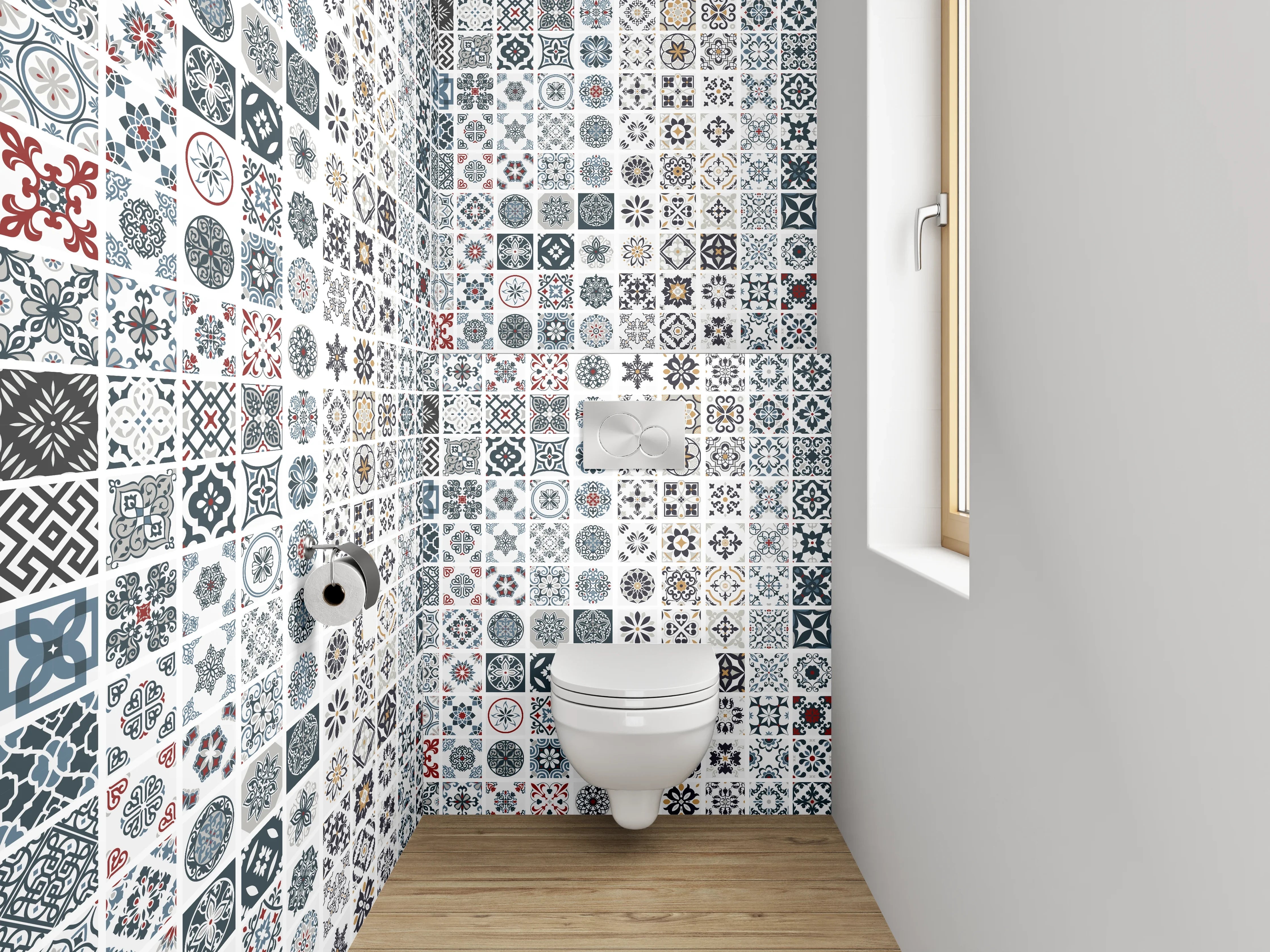 WC-Rückwand - Bunte Mosaikfliesen Muster Vintage Retro