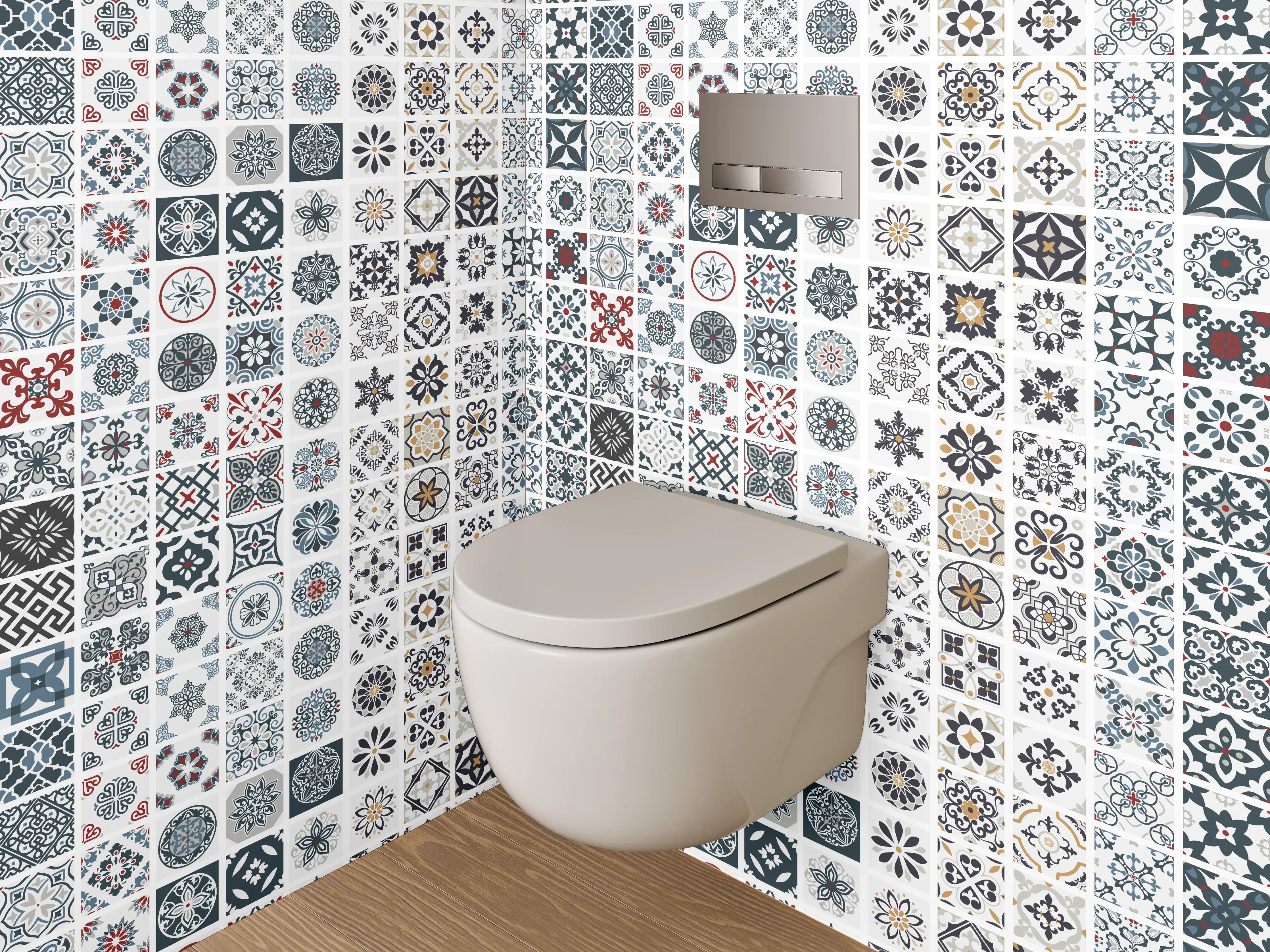 WC-Rückwand - Bunte Mosaikfliesen Muster Vintage Retro