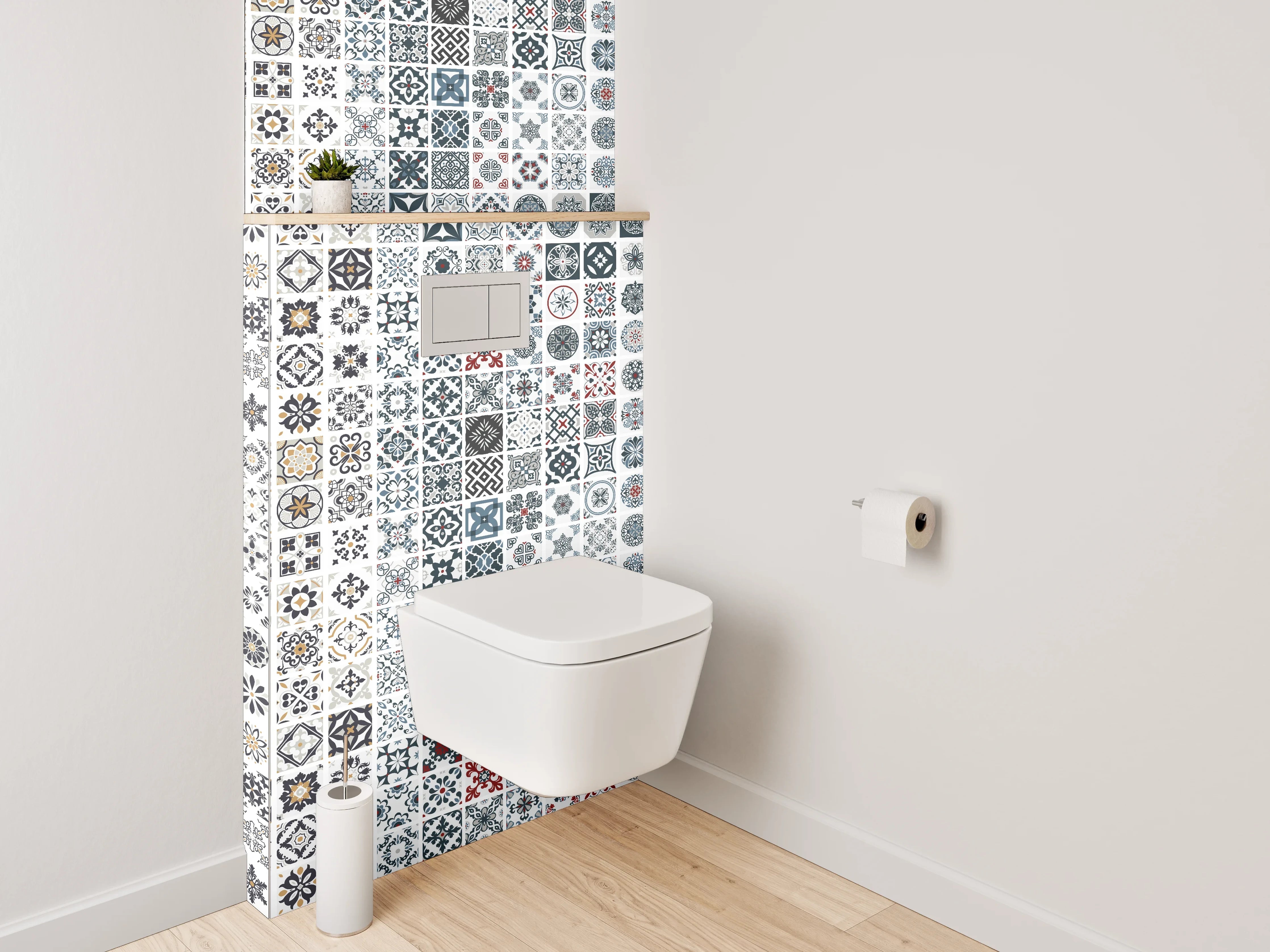 WC-Rückwand - Bunte Mosaikfliesen Muster Vintage Retro