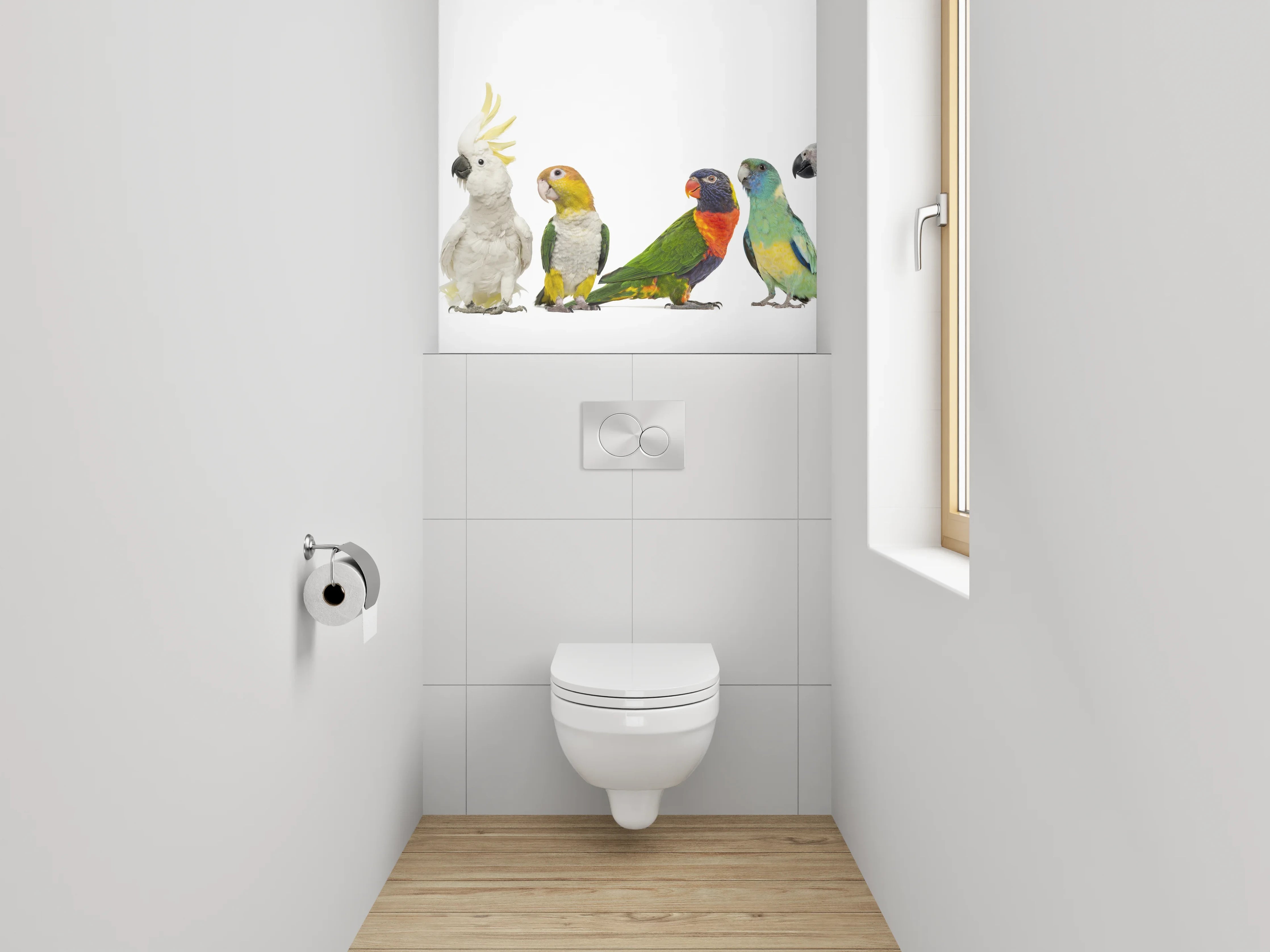 WC-Rückwand - Bunte Papageien-Vielfalt