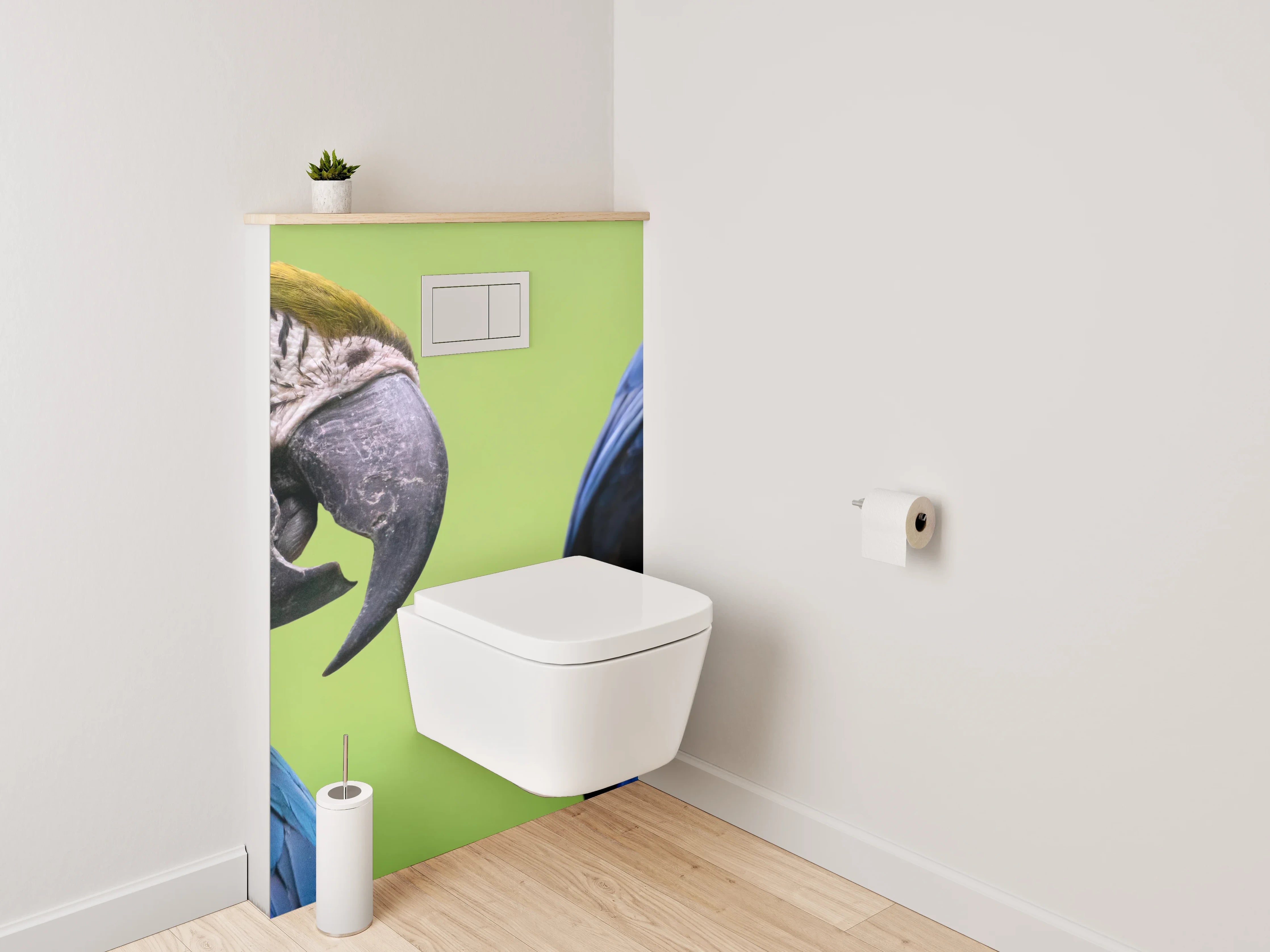 WC-Rückwand - Bunte Papageien auf Tropenast