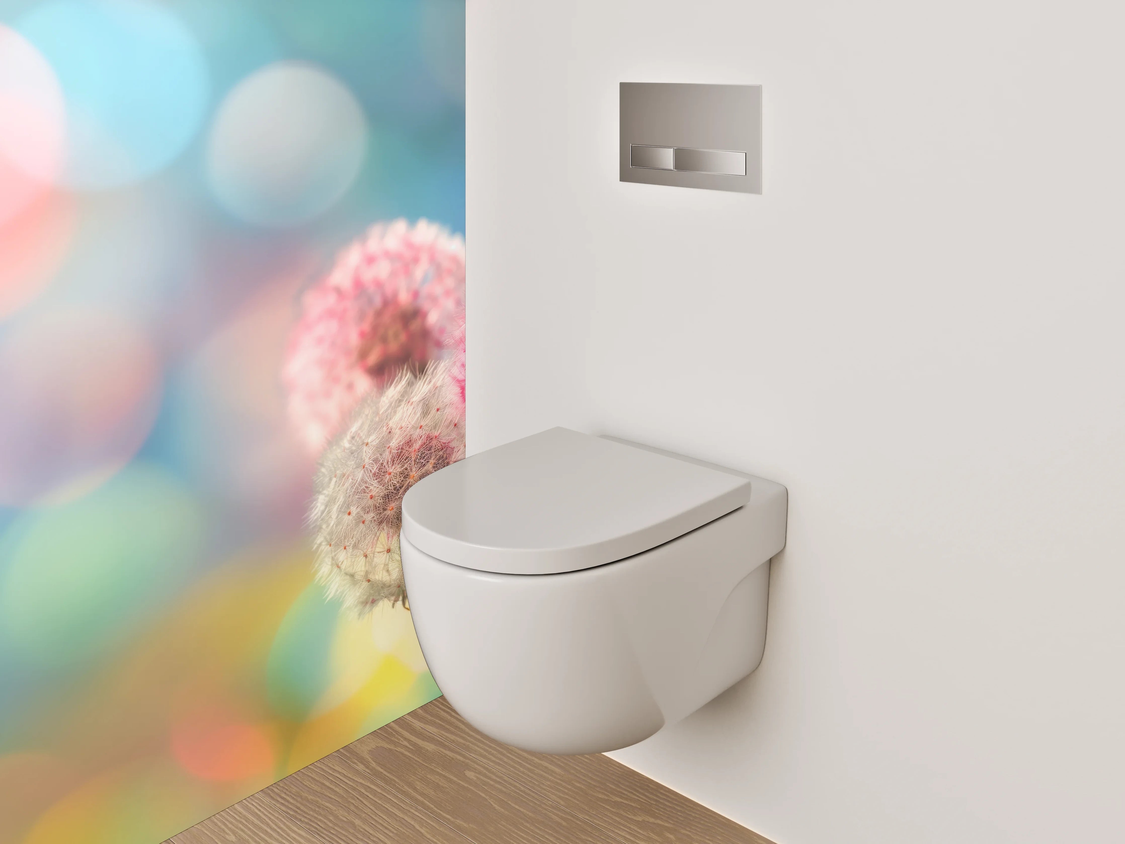 WC-Rückwand - Bunte Pusteblumen auf abstraktem Hintergrund