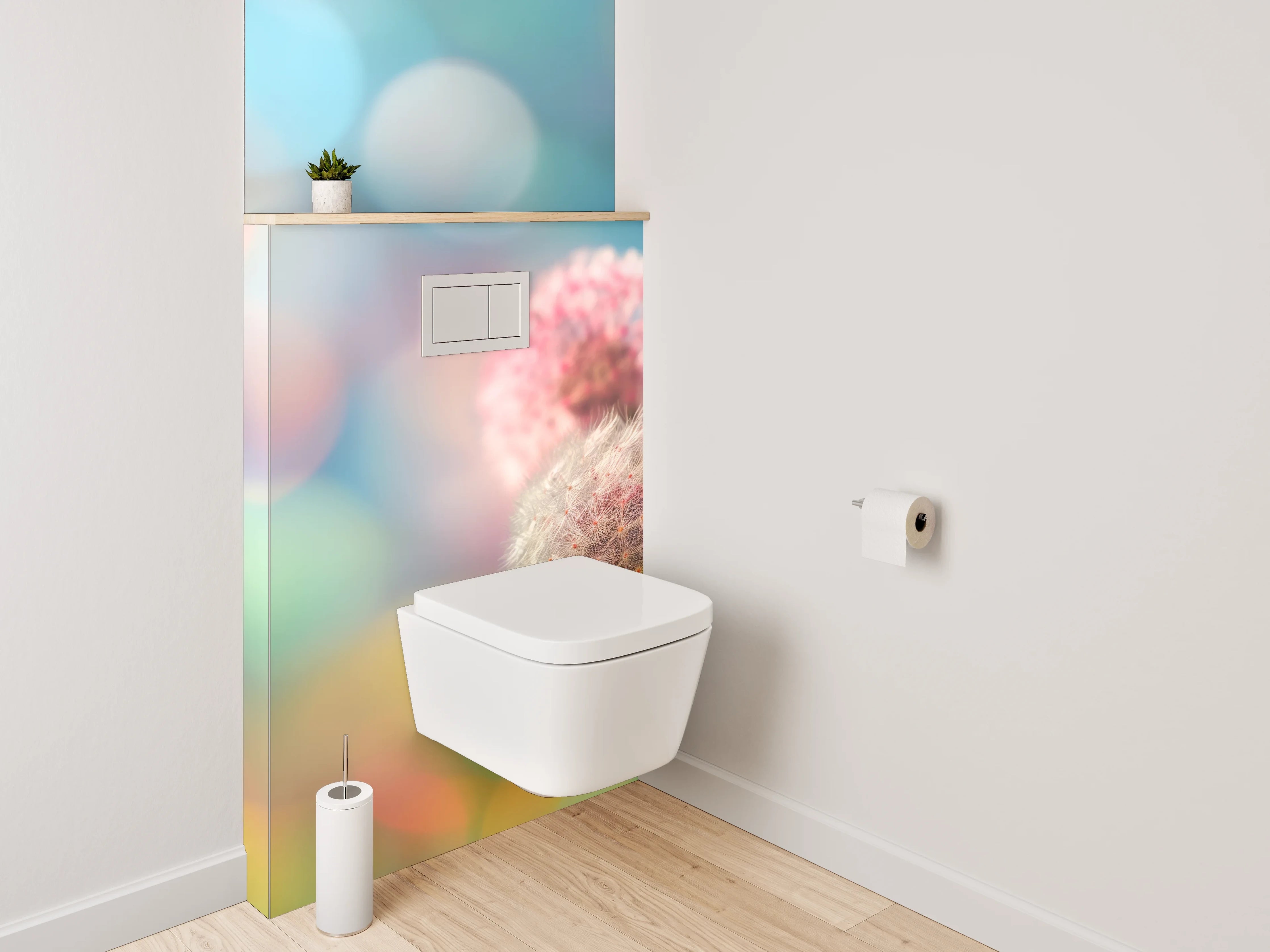 WC-Rückwand - Bunte Pusteblumen auf abstraktem Hintergrund