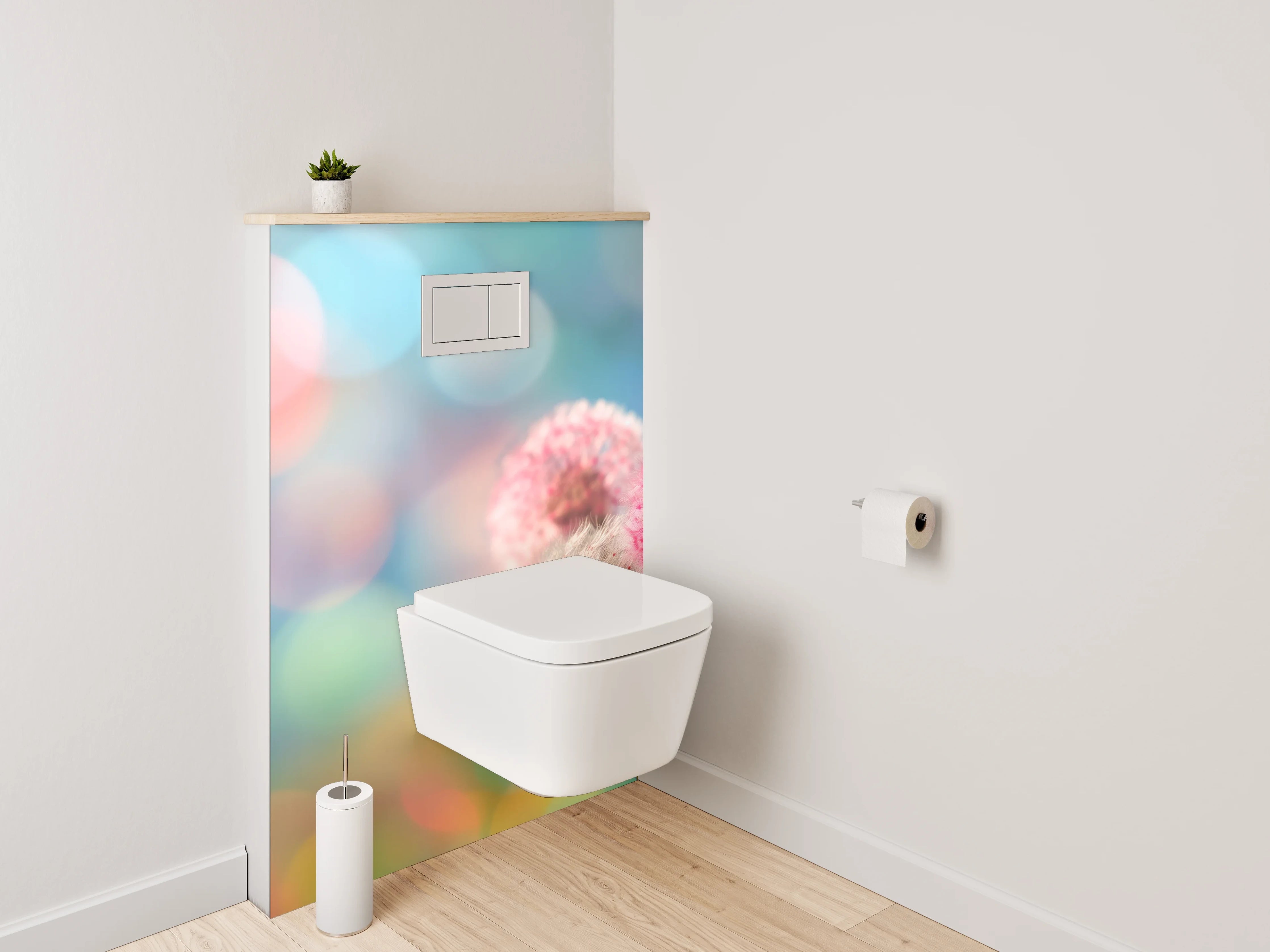 WC-Rückwand - Bunte Pusteblumen auf abstraktem Hintergrund