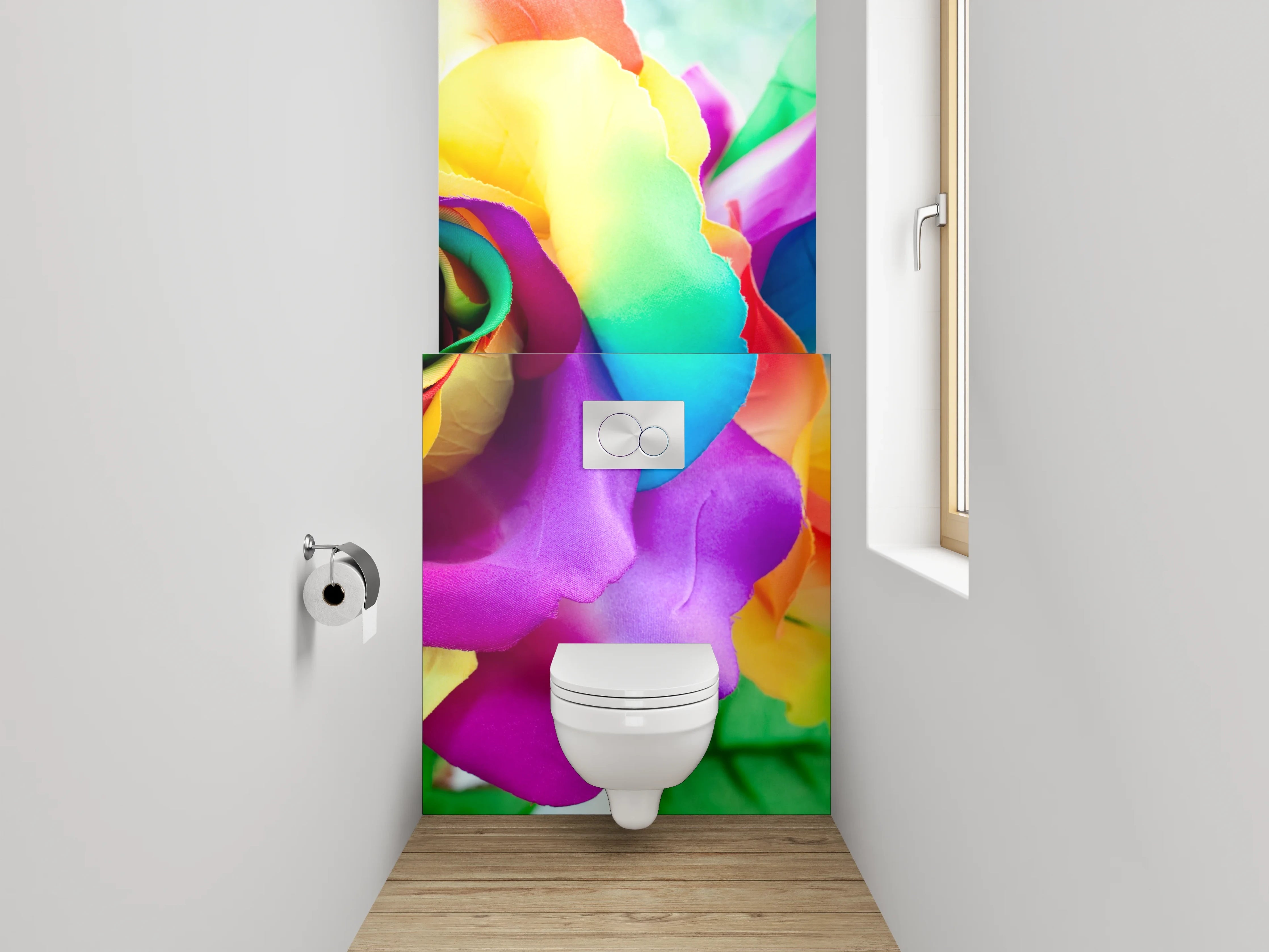 WC-Rückwand - Bunte Regenbogenrosen – Farbige Blumenpracht