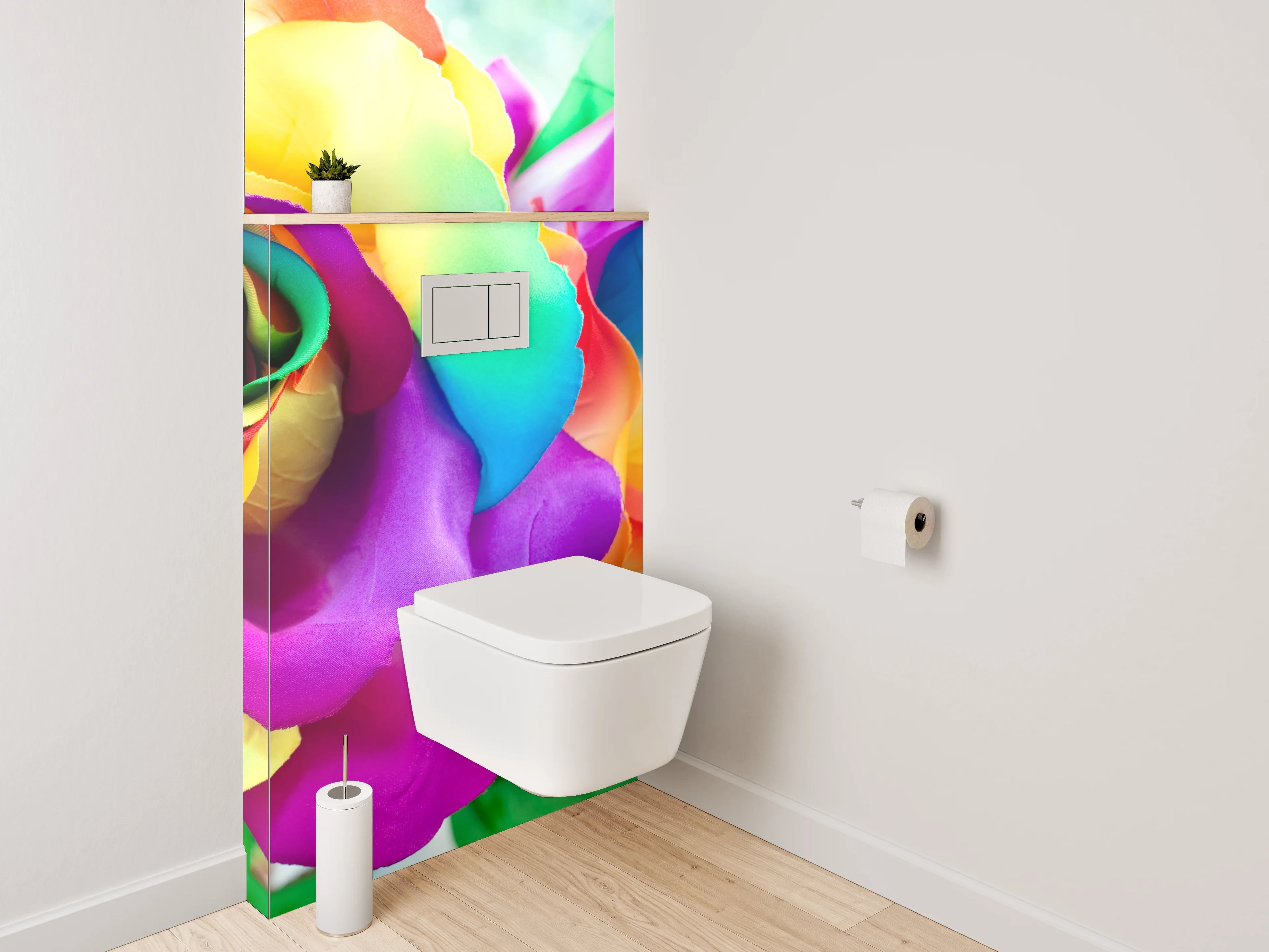 WC-Rückwand - Bunte Regenbogenrosen – Farbige Blumenpracht