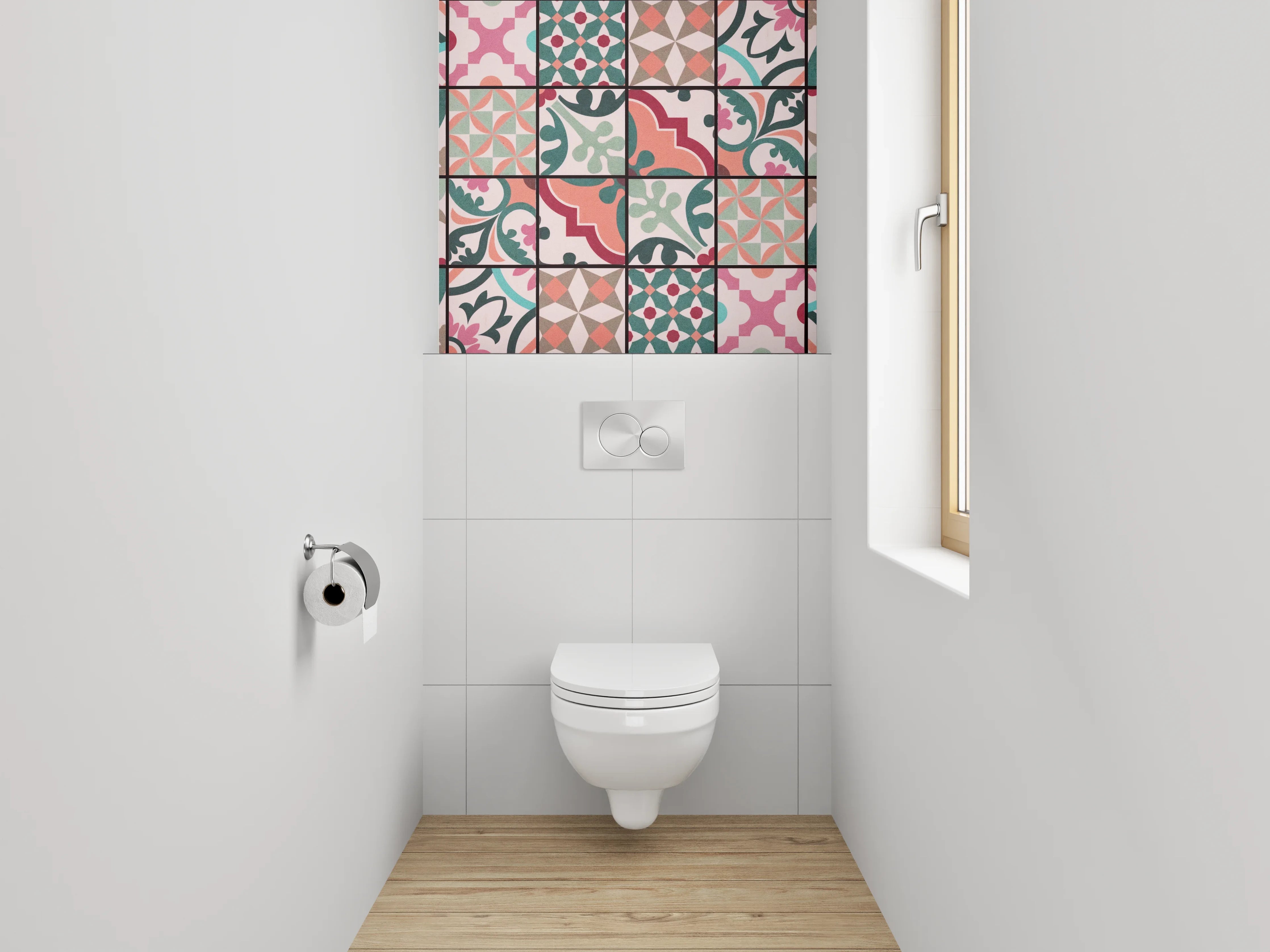 WC-Rückwand - Bunte Retro-Fliesen Muster Bordüre