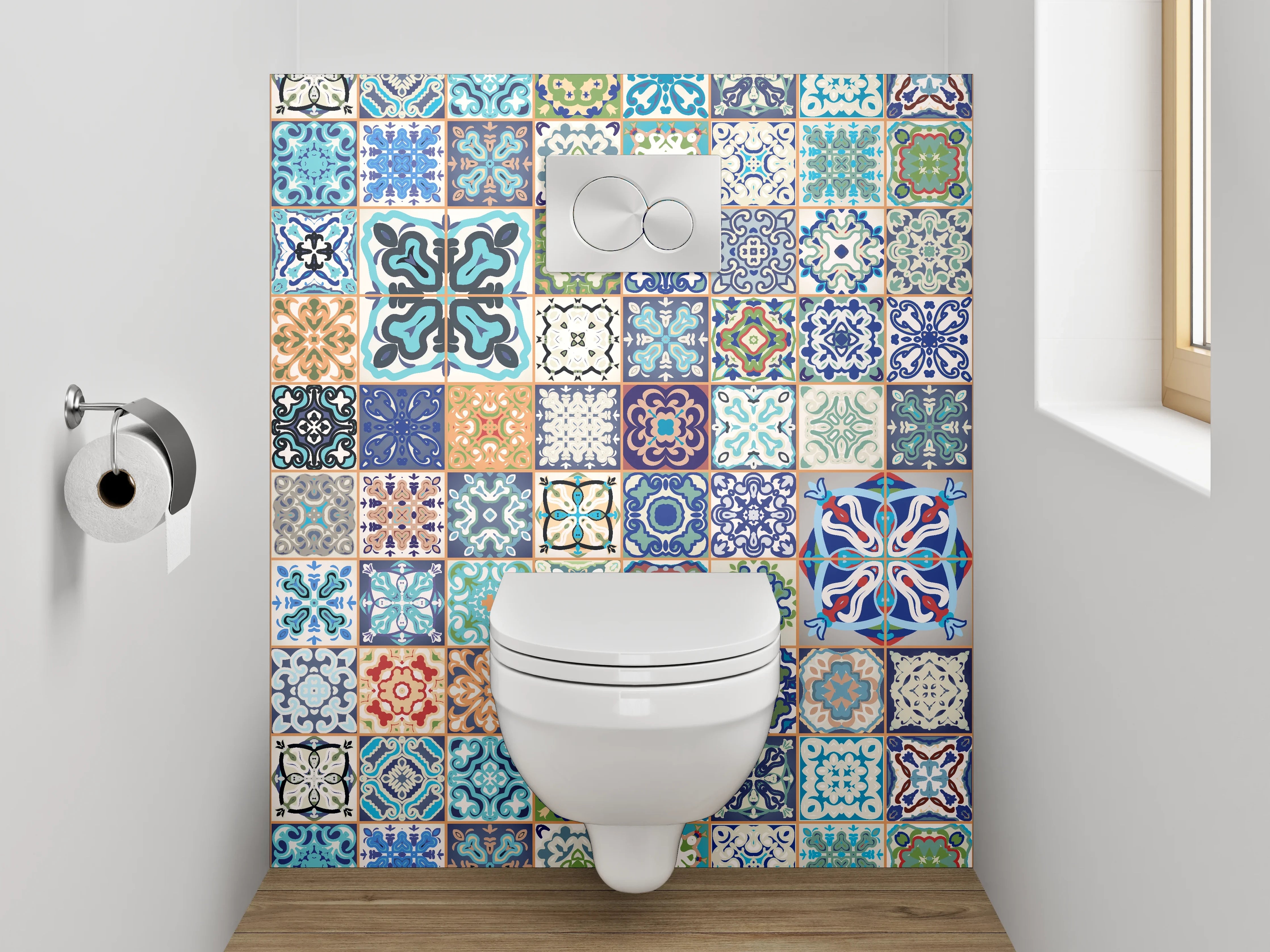 WC-Rückwand - Bunte Retro Fliesenmuster Mosaikoptik