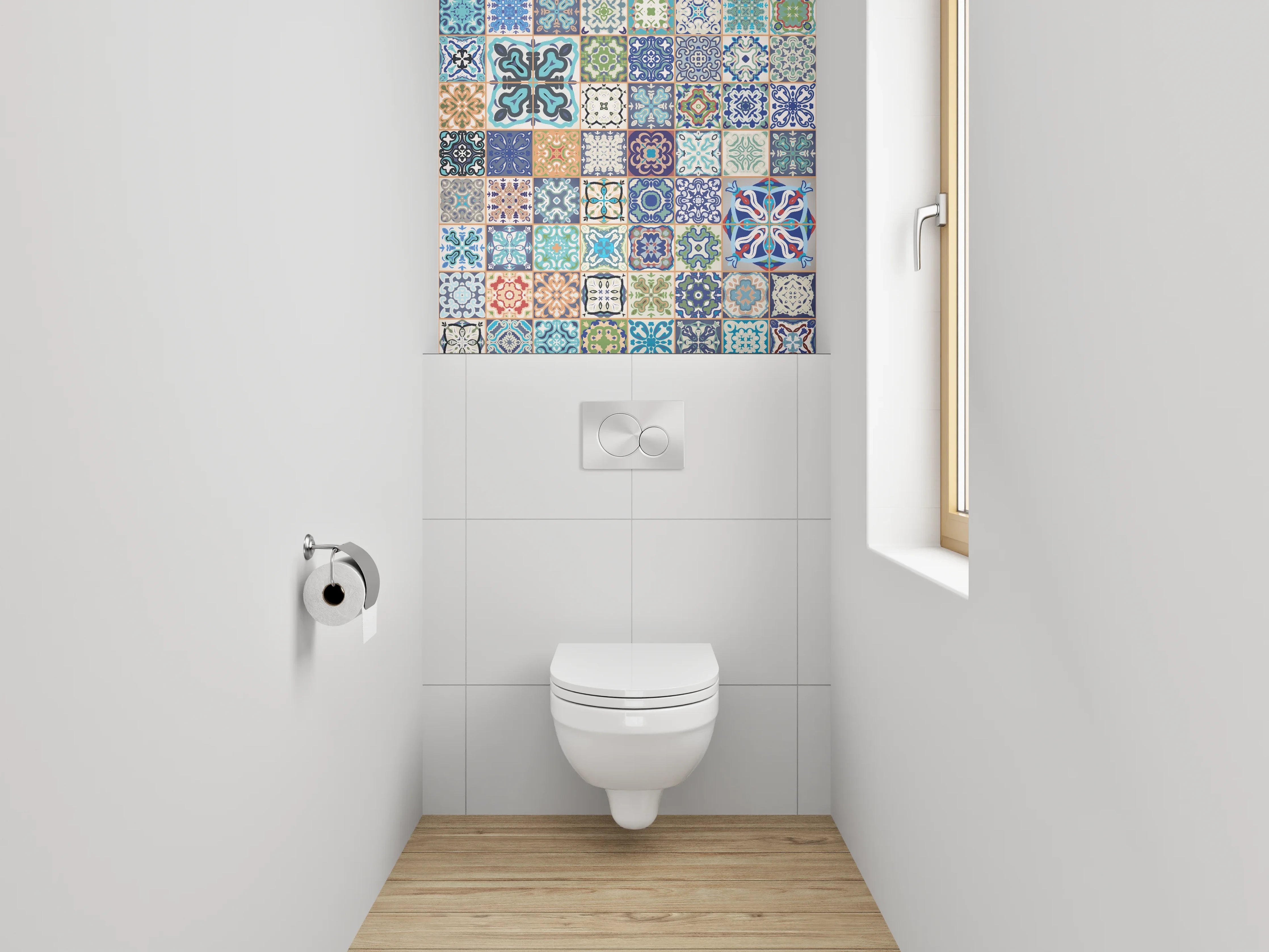 WC-Rückwand - Bunte Retro Fliesenmuster Mosaikoptik