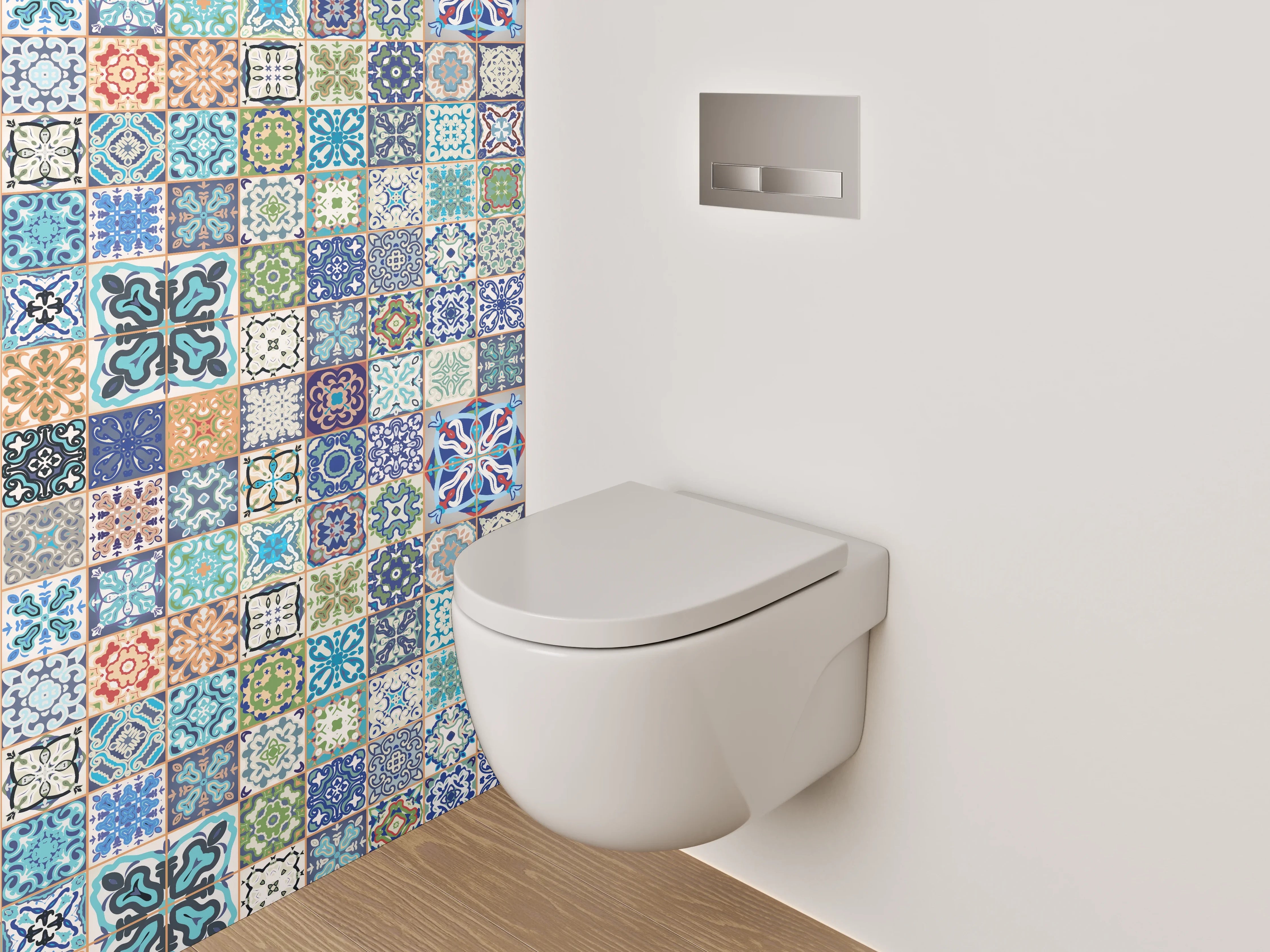 WC-Rückwand - Bunte Retro Fliesenmuster Mosaikoptik