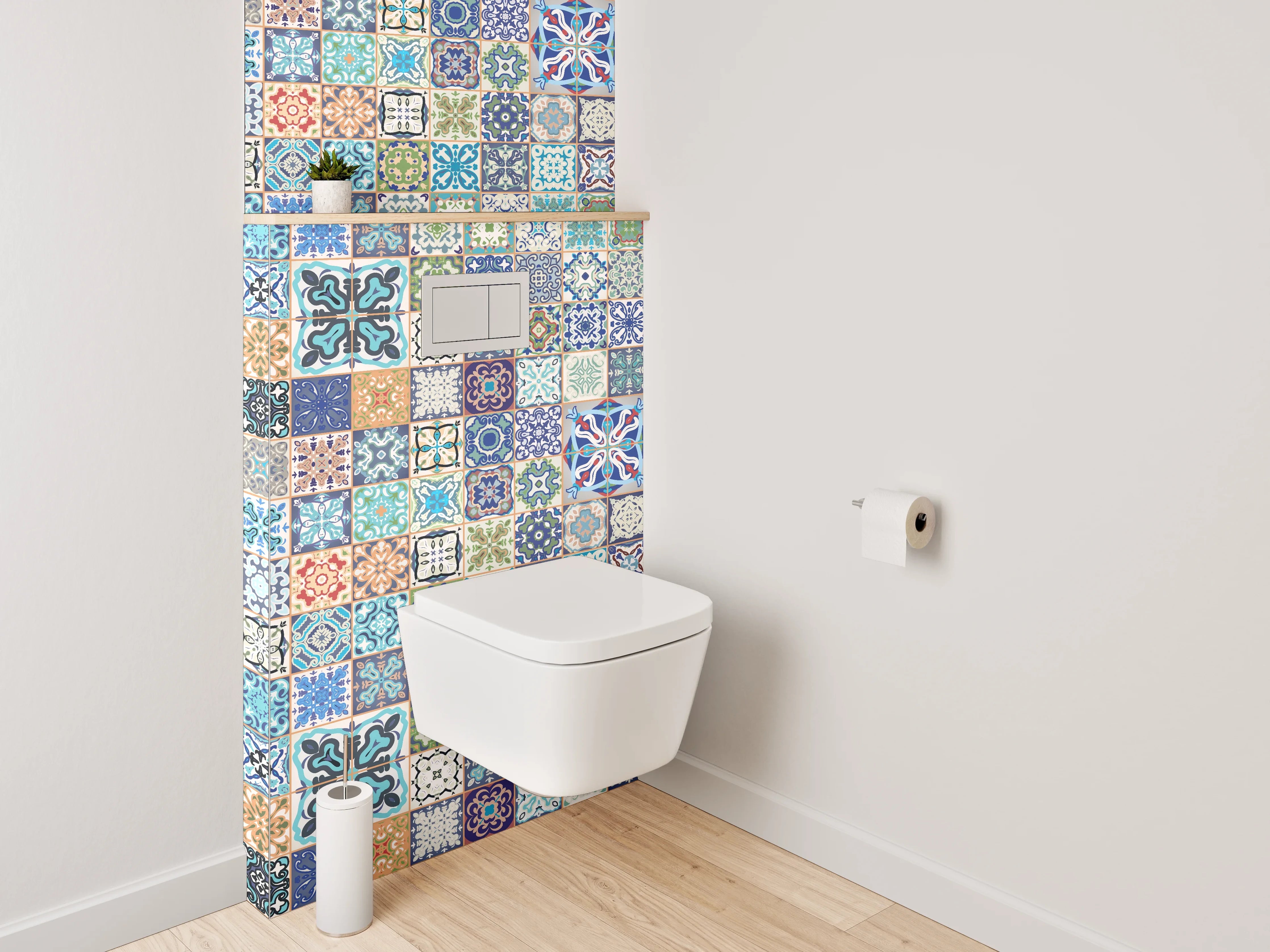 WC-Rückwand - Bunte Retro Fliesenmuster Mosaikoptik