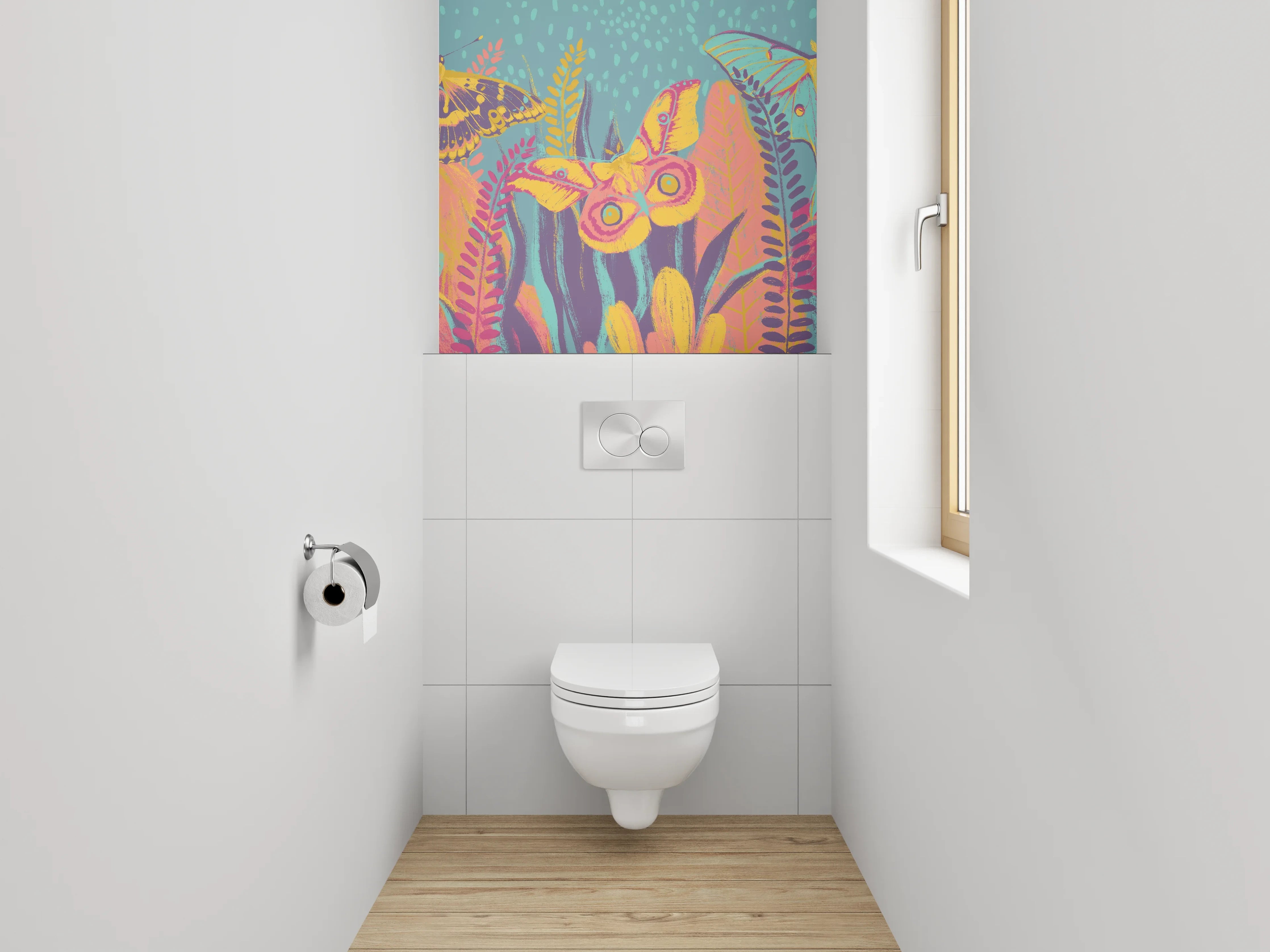 WC-Rückwand - Bunte Schmetterlinge im Dschungel Aquarell