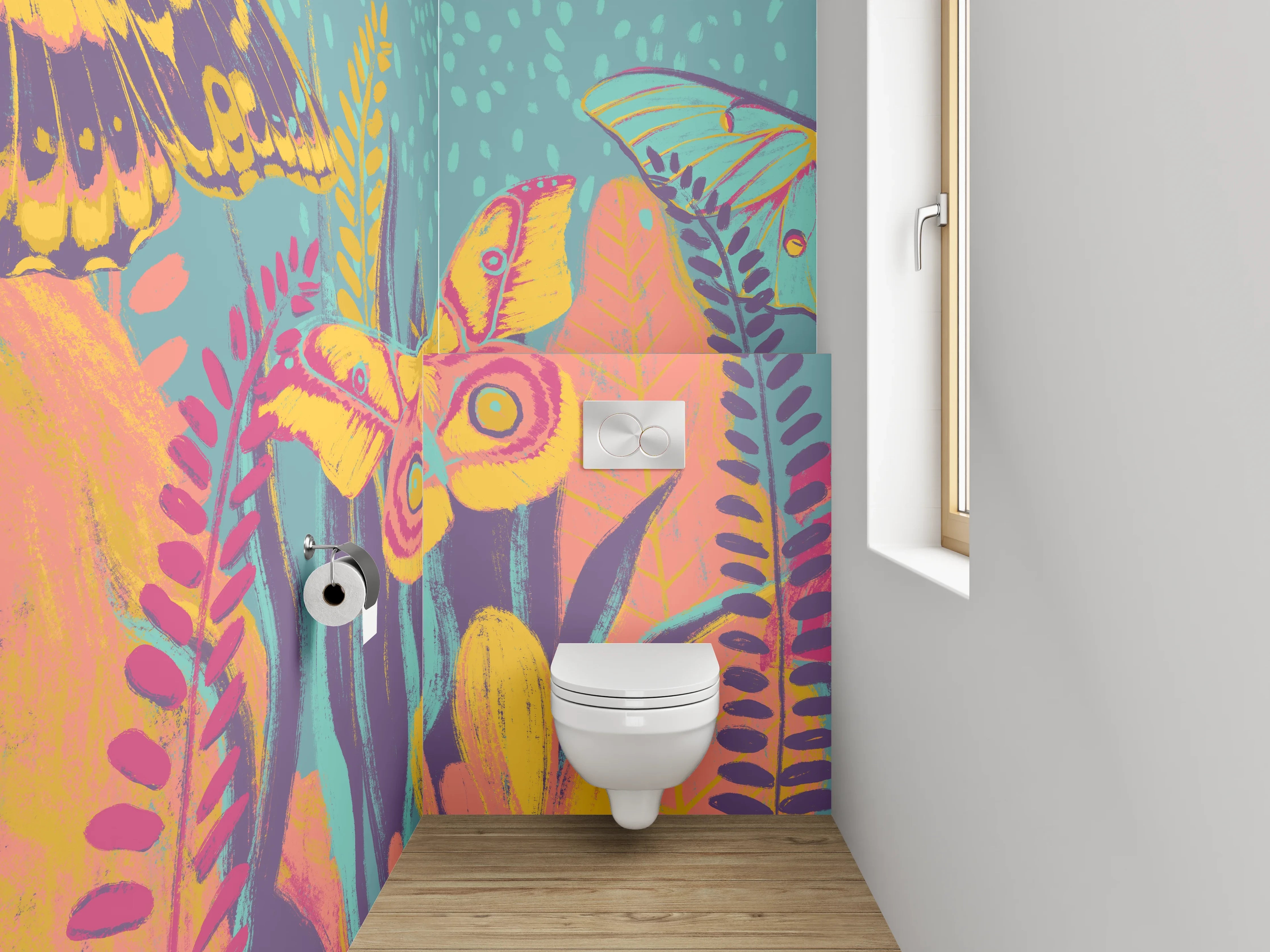 WC-Rückwand - Bunte Schmetterlinge im Dschungel Aquarell