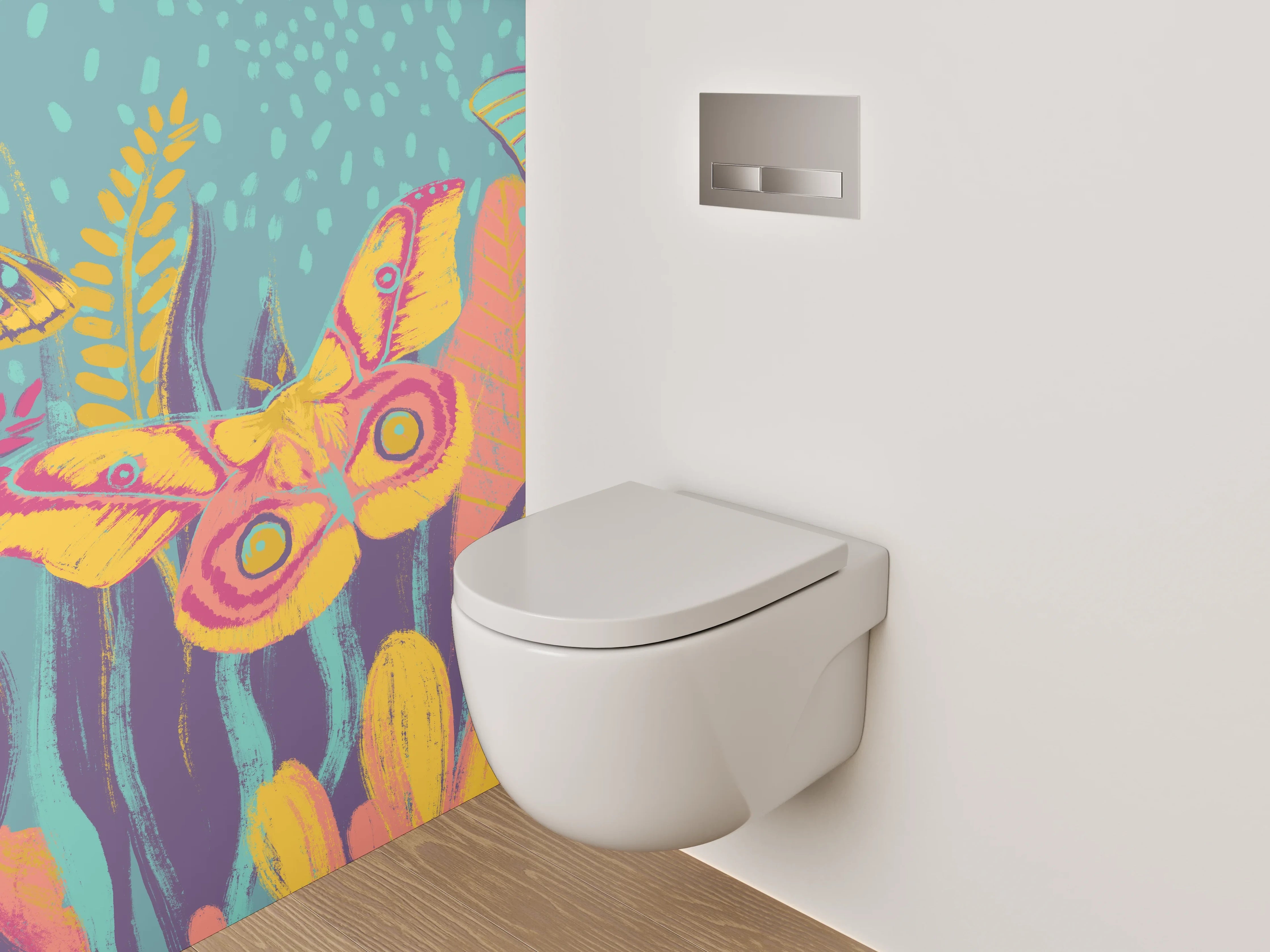 WC-Rückwand - Bunte Schmetterlinge im Dschungel Aquarell