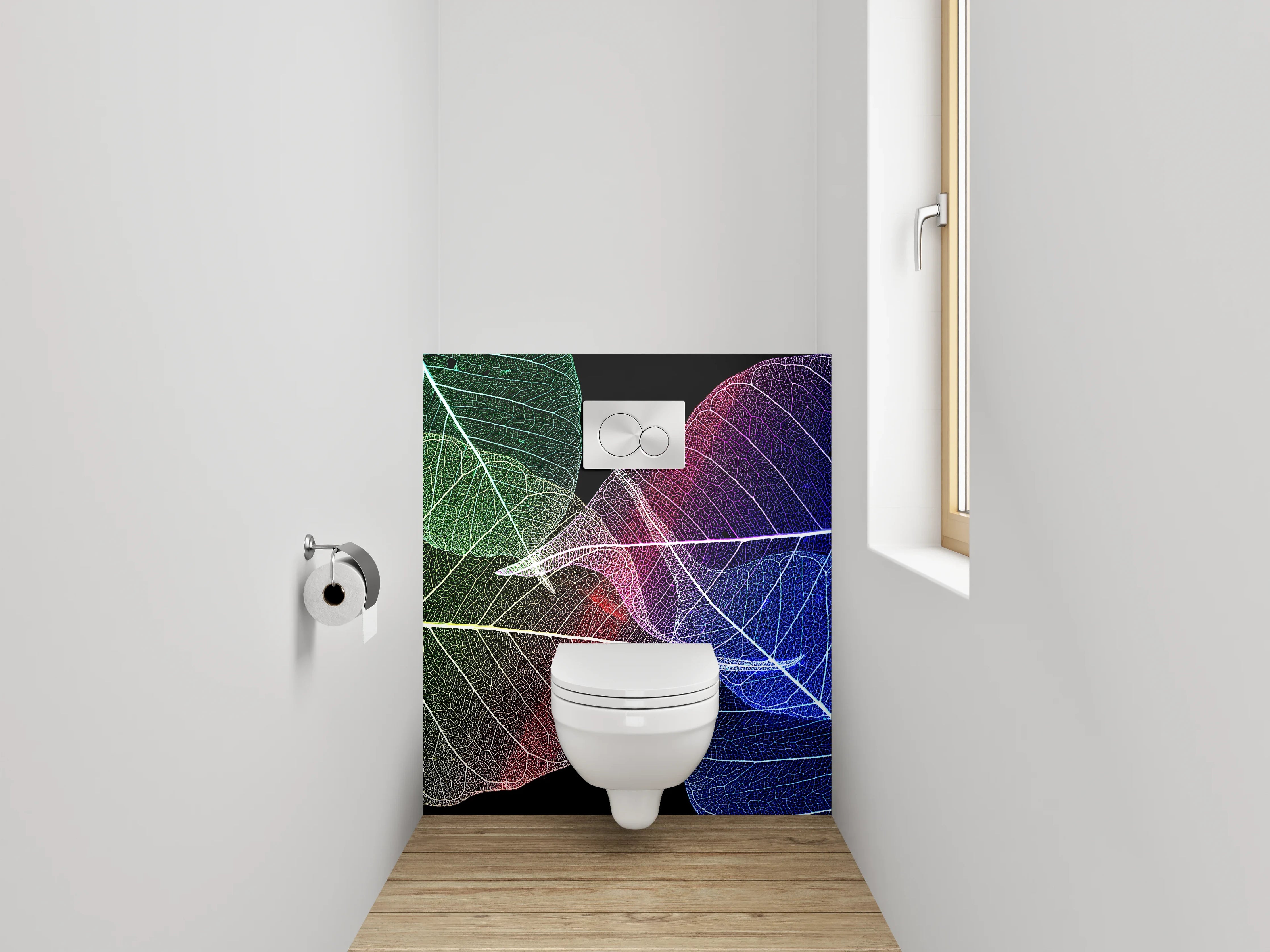 WC-Rückwand - Bunte Skelettblätter – Abstrakte Kunst
