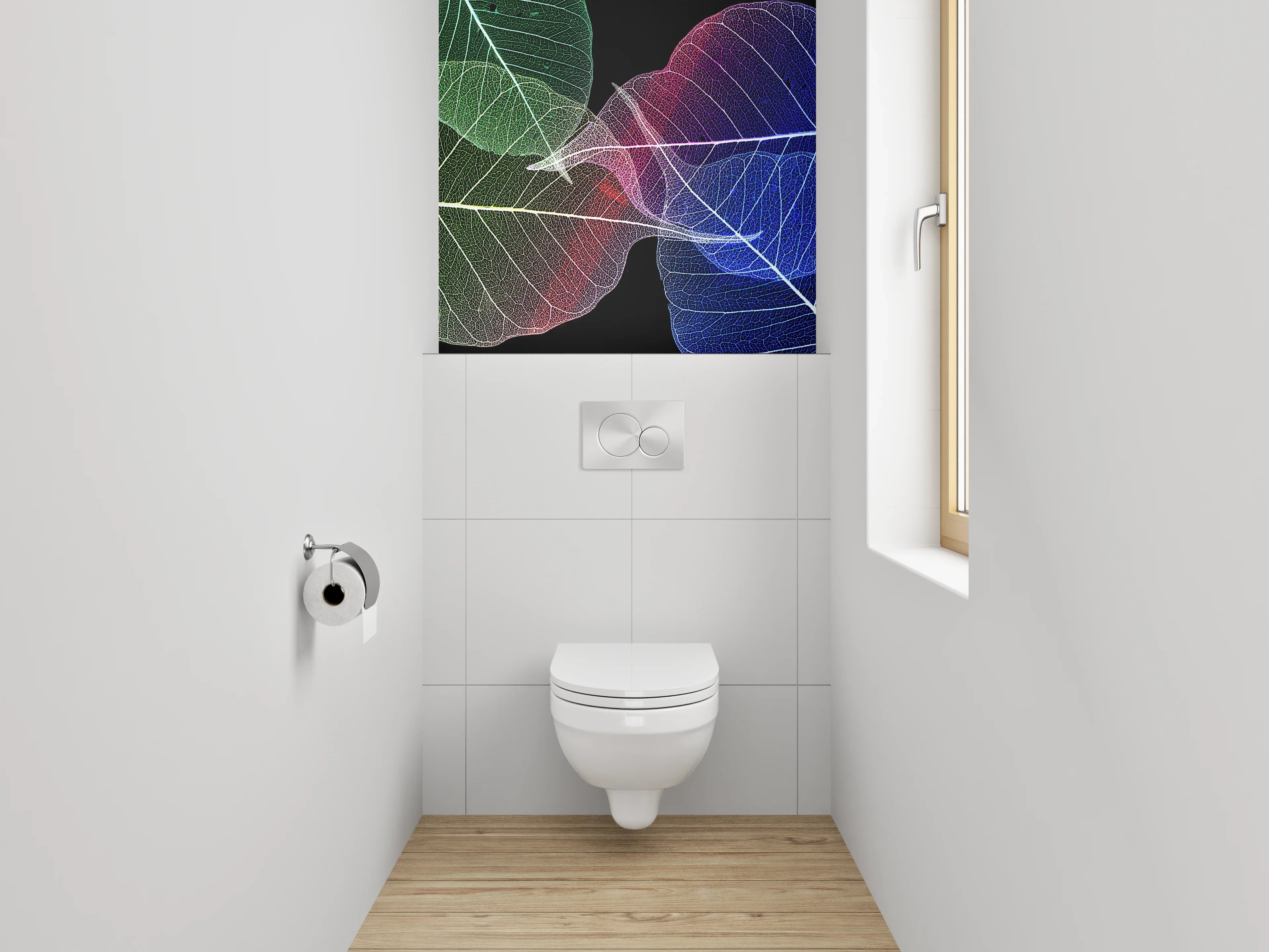 WC-Rückwand - Bunte Skelettblätter – Abstrakte Kunst