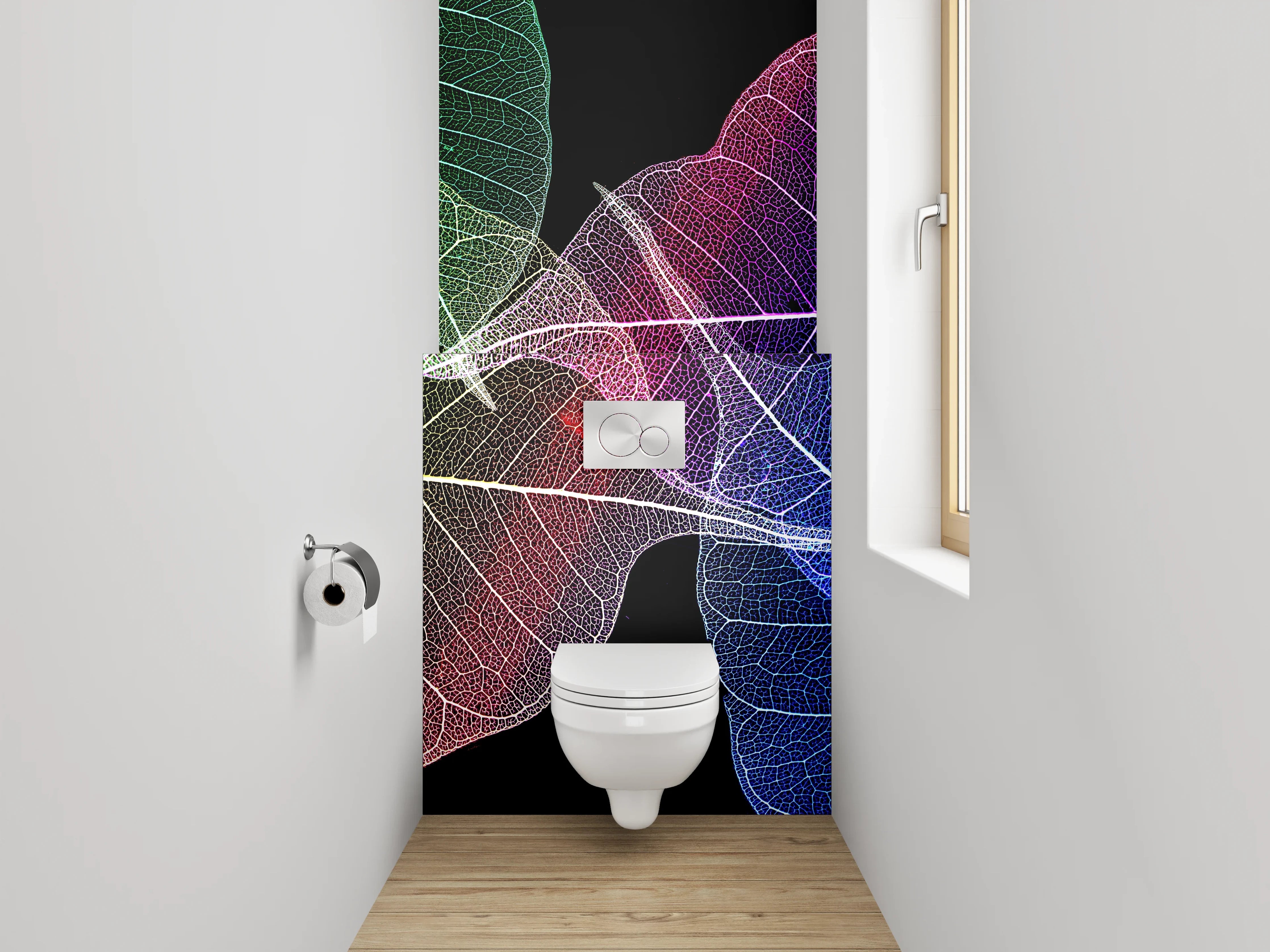 WC-Rückwand - Bunte Skelettblätter – Abstrakte Kunst