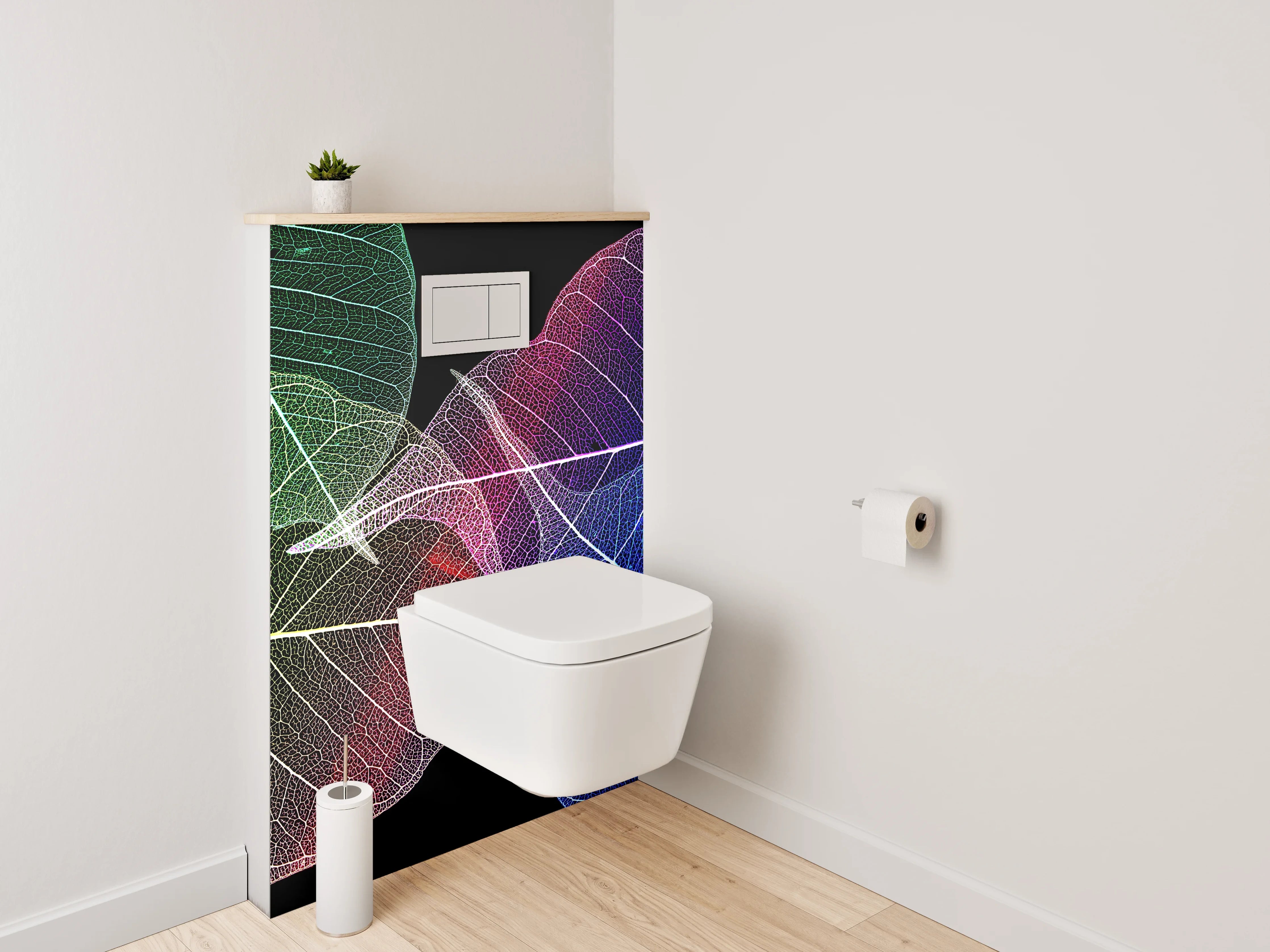 WC-Rückwand - Bunte Skelettblätter – Abstrakte Kunst