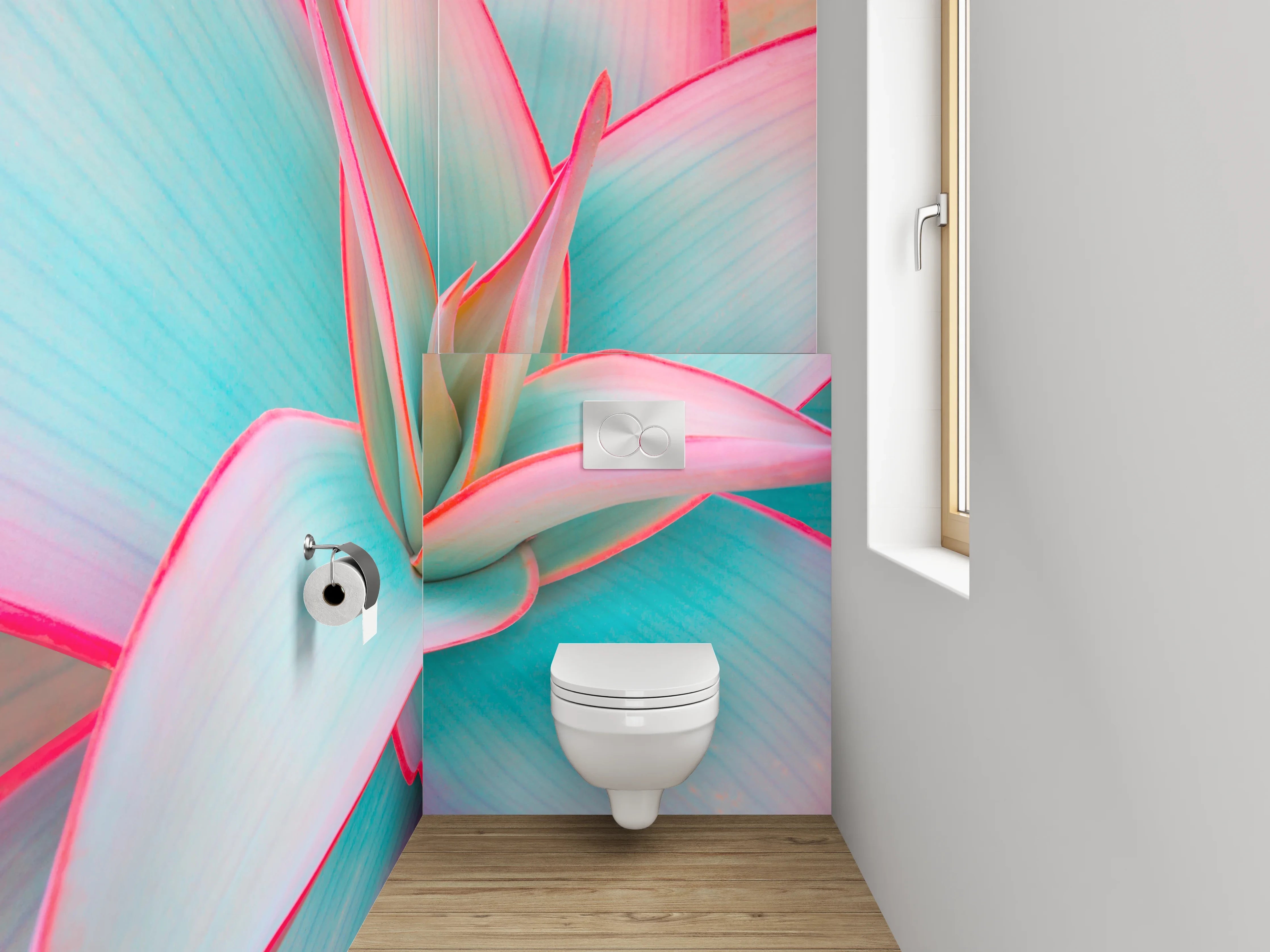 WC-Rückwand - Bunte Sukkulente in Pastell
