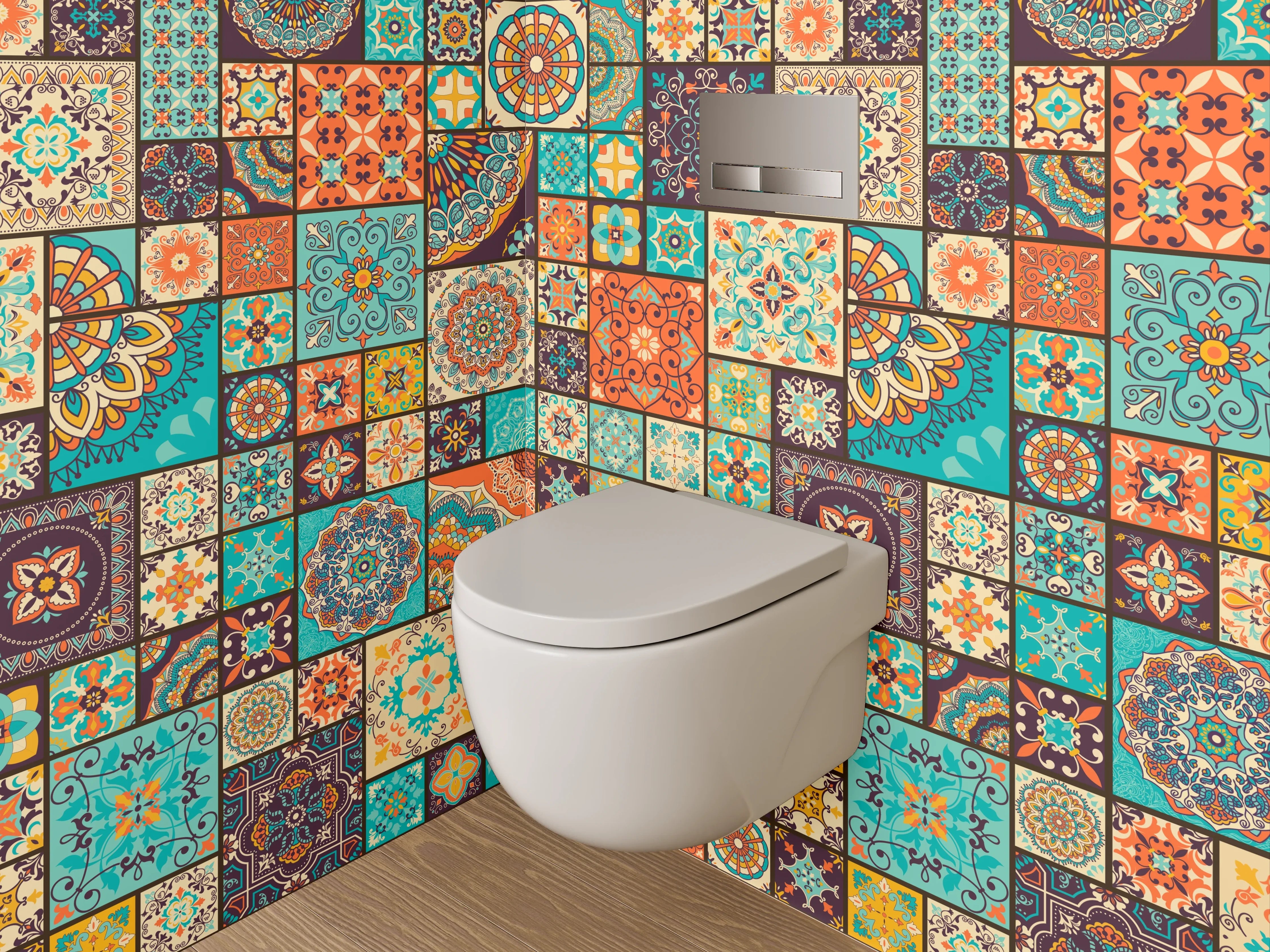 WC-Rückwand - Bunte Vintage Fliesen Mosaik Design