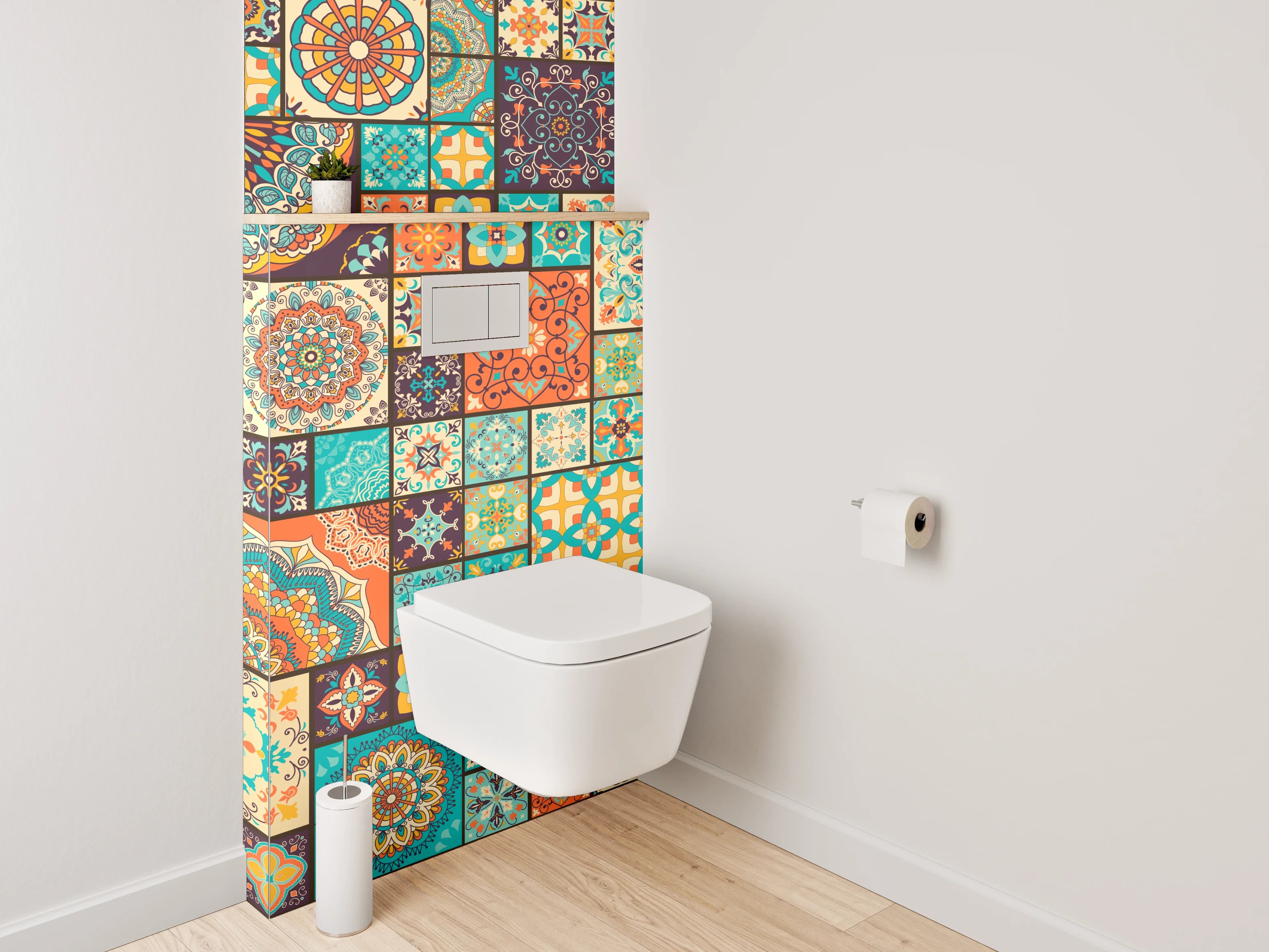 WC-Rückwand - Bunte Vintage Fliesen Mosaik Design