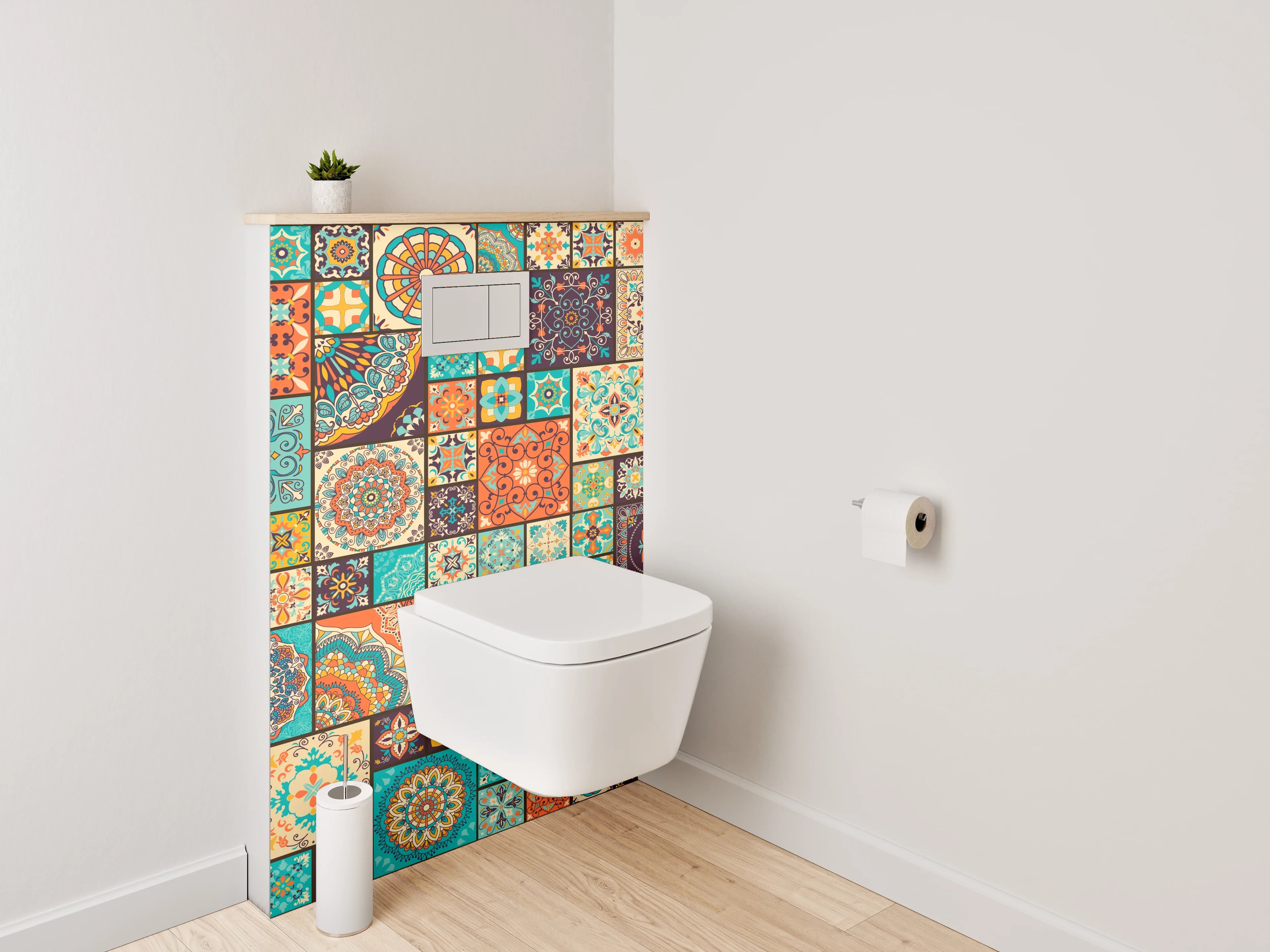 WC-Rückwand - Bunte Vintage Fliesen Mosaik Design