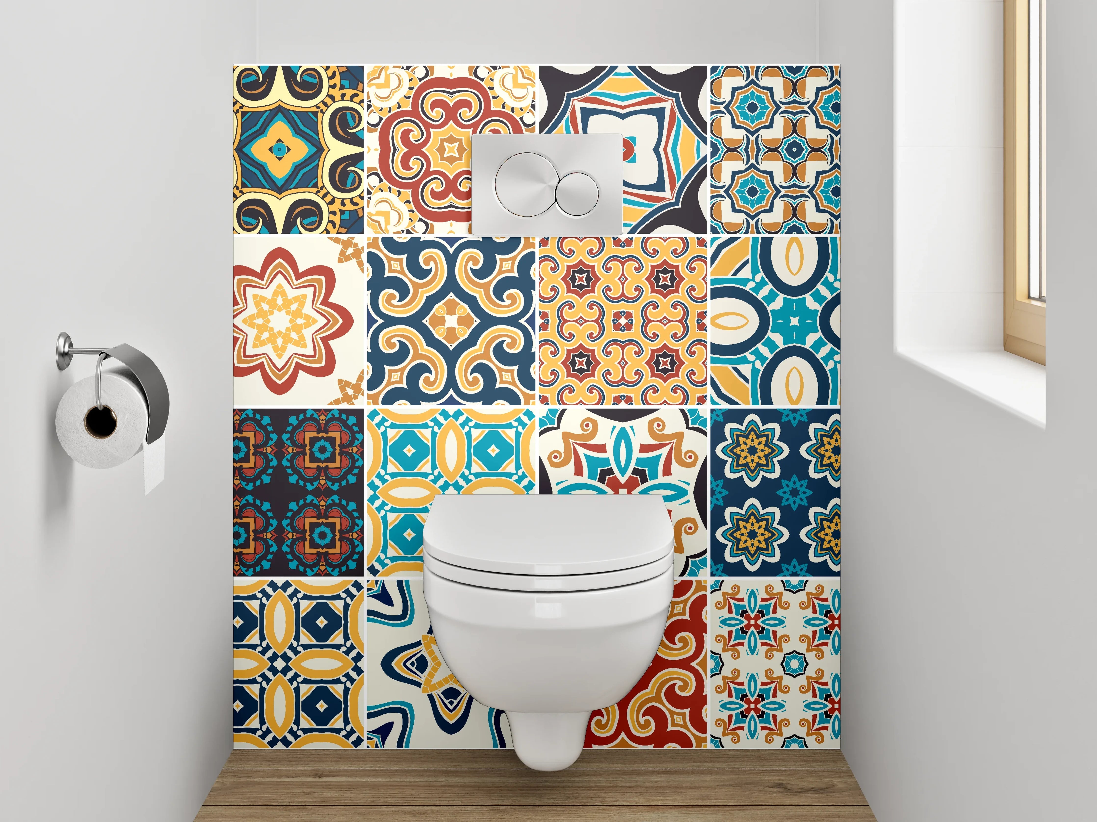 WC-Rückwand - Bunte Vintage Fliesenmuster Mix