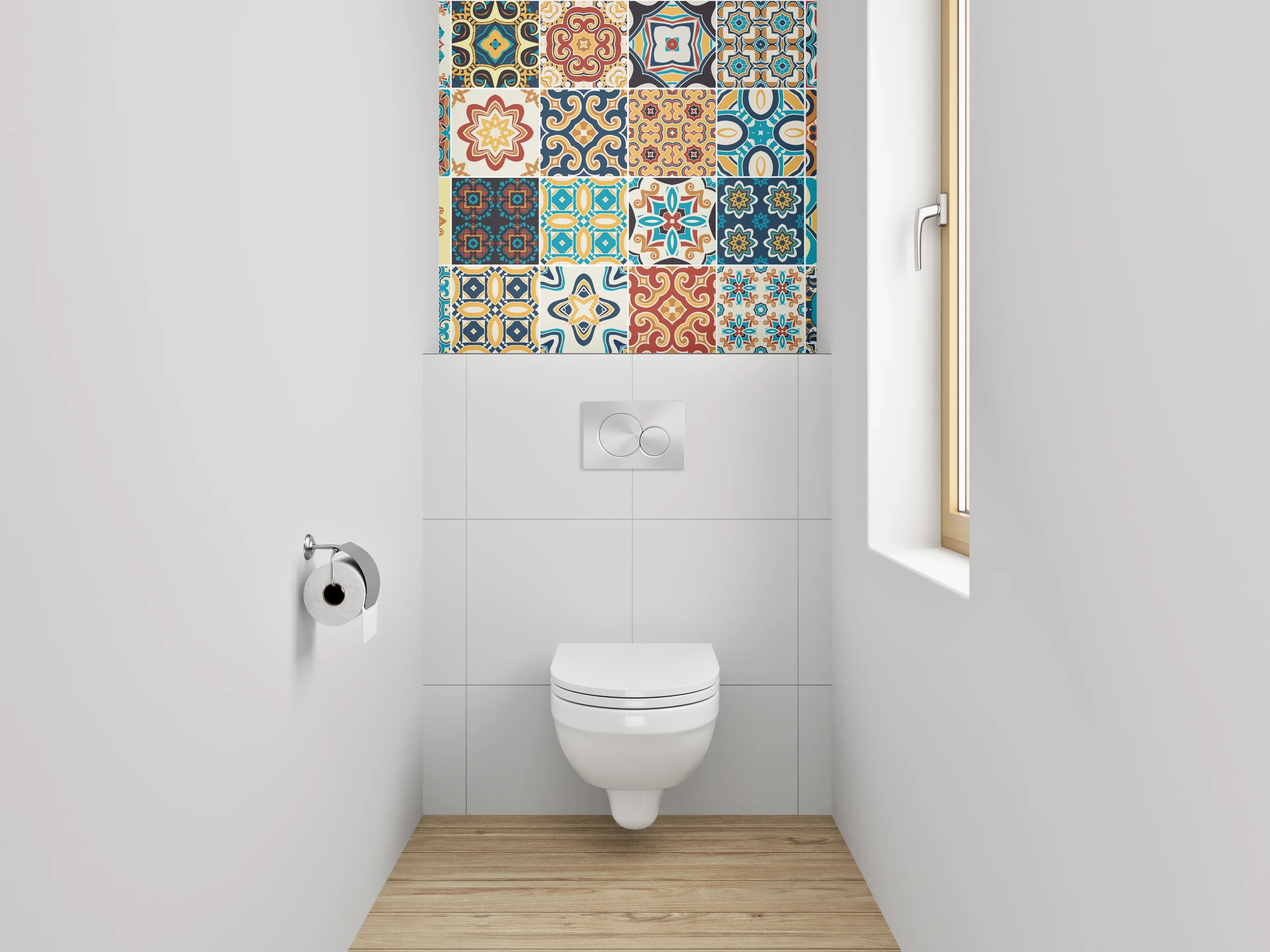 WC-Rückwand - Bunte Vintage Fliesenmuster Mix