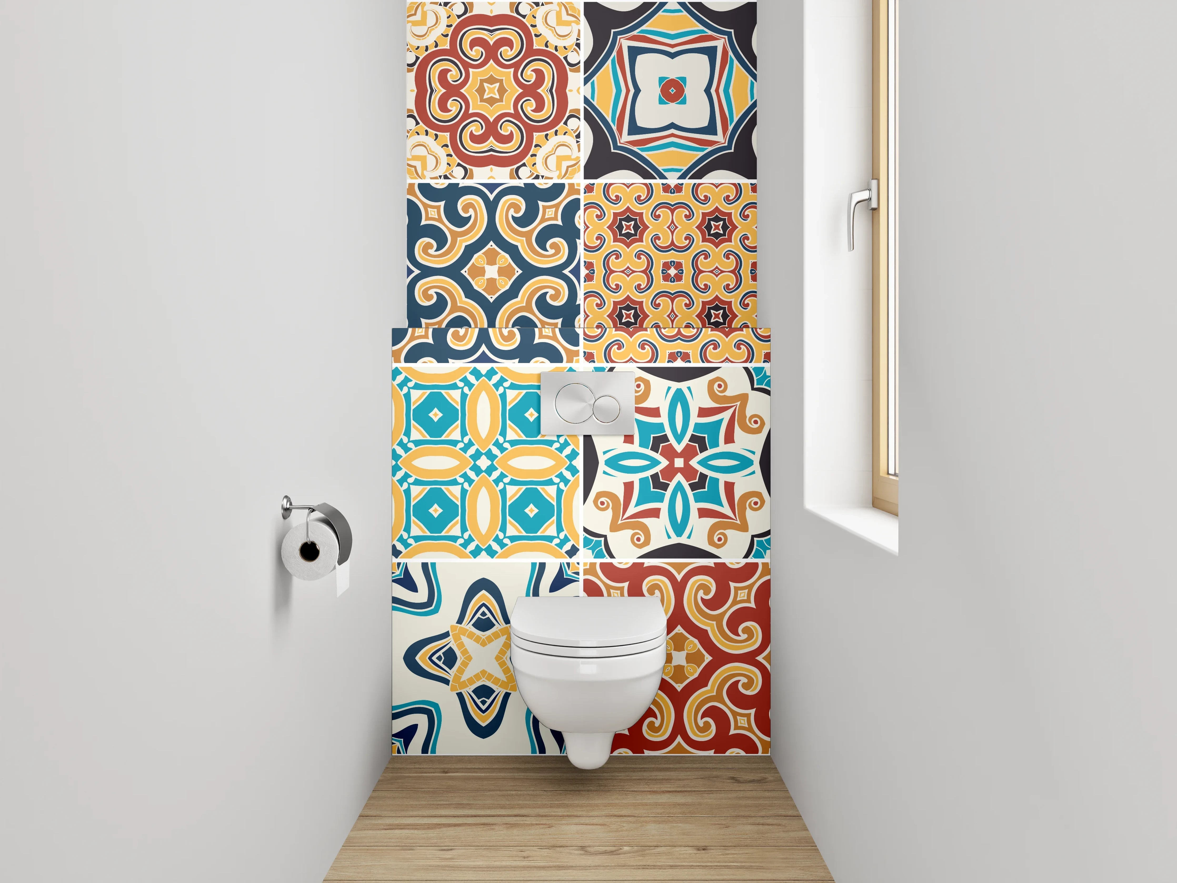 WC-Rückwand - Bunte Vintage Fliesenmuster Mix
