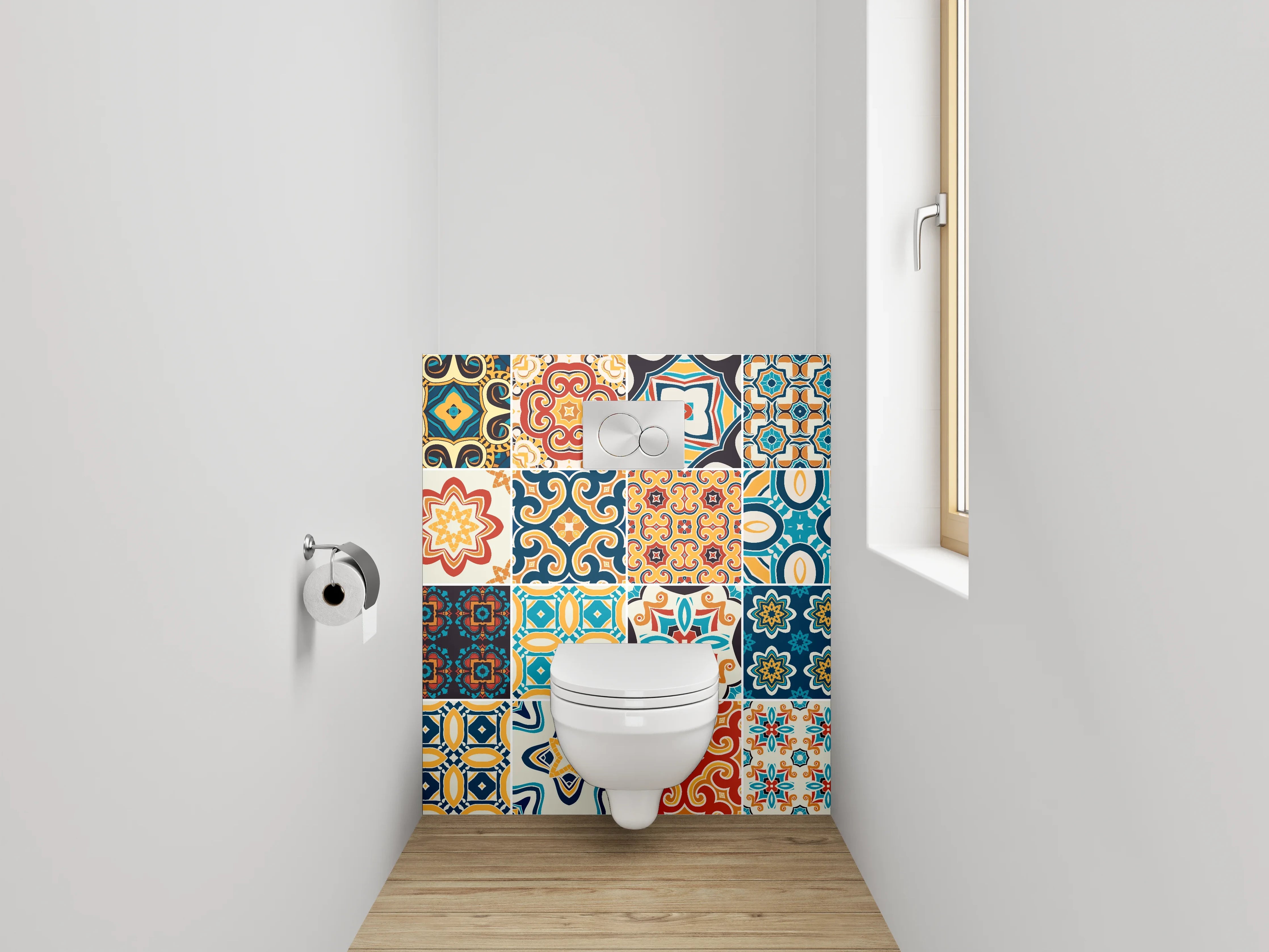 WC-Rückwand - Bunte Vintage Fliesenmuster Set