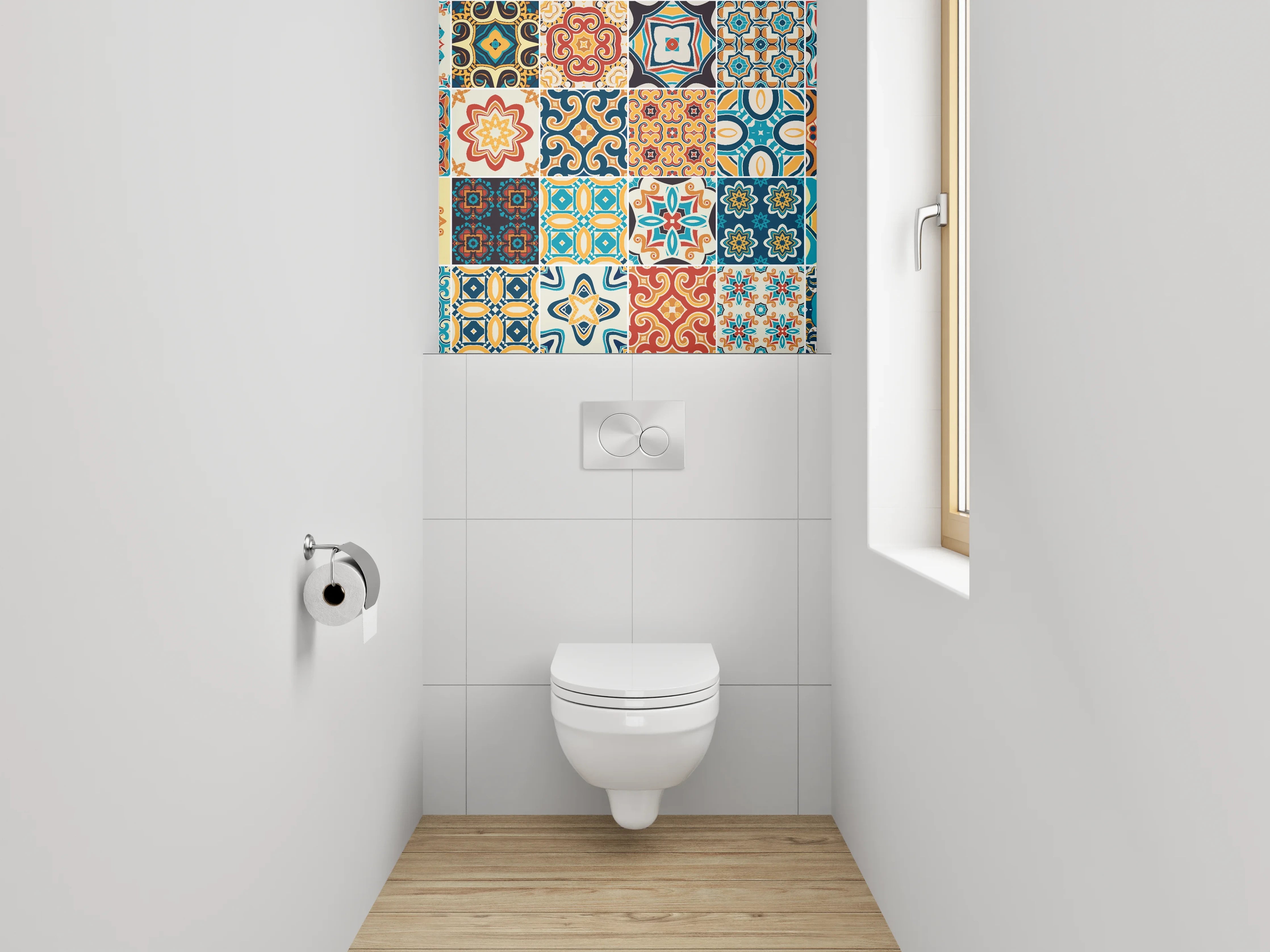 WC-Rückwand - Bunte Vintage Fliesenmuster Set