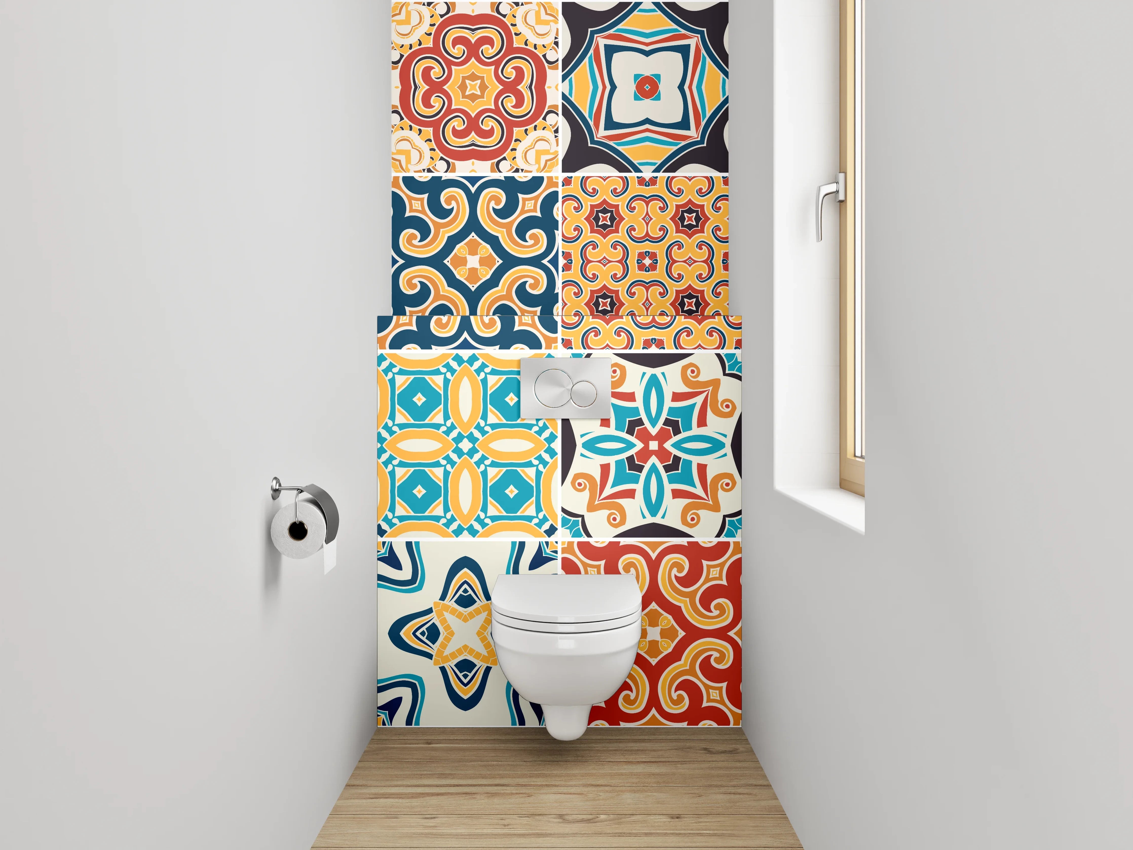 WC-Rückwand - Bunte Vintage Fliesenmuster Set