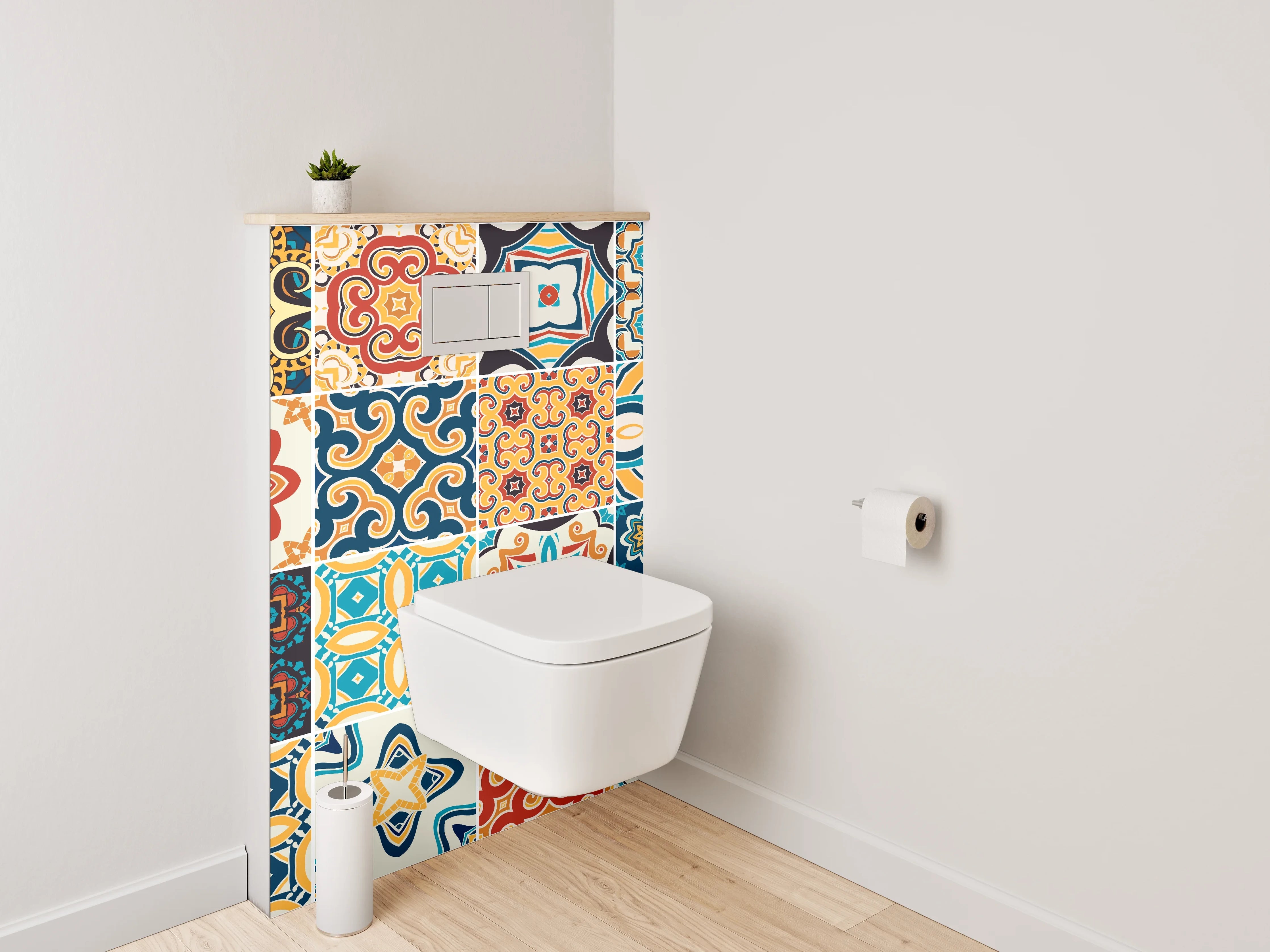 WC-Rückwand - Bunte Vintage Fliesenmuster Set