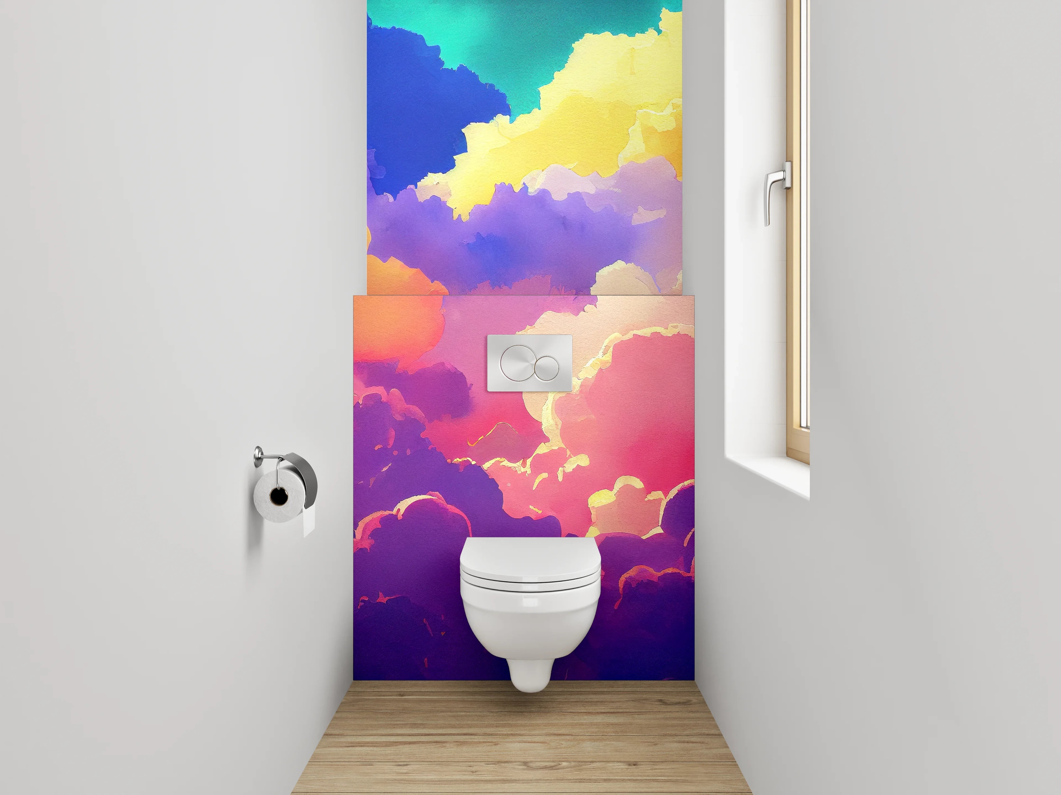 WC-Rückwand - Bunte Wolken Aquarell Himmel