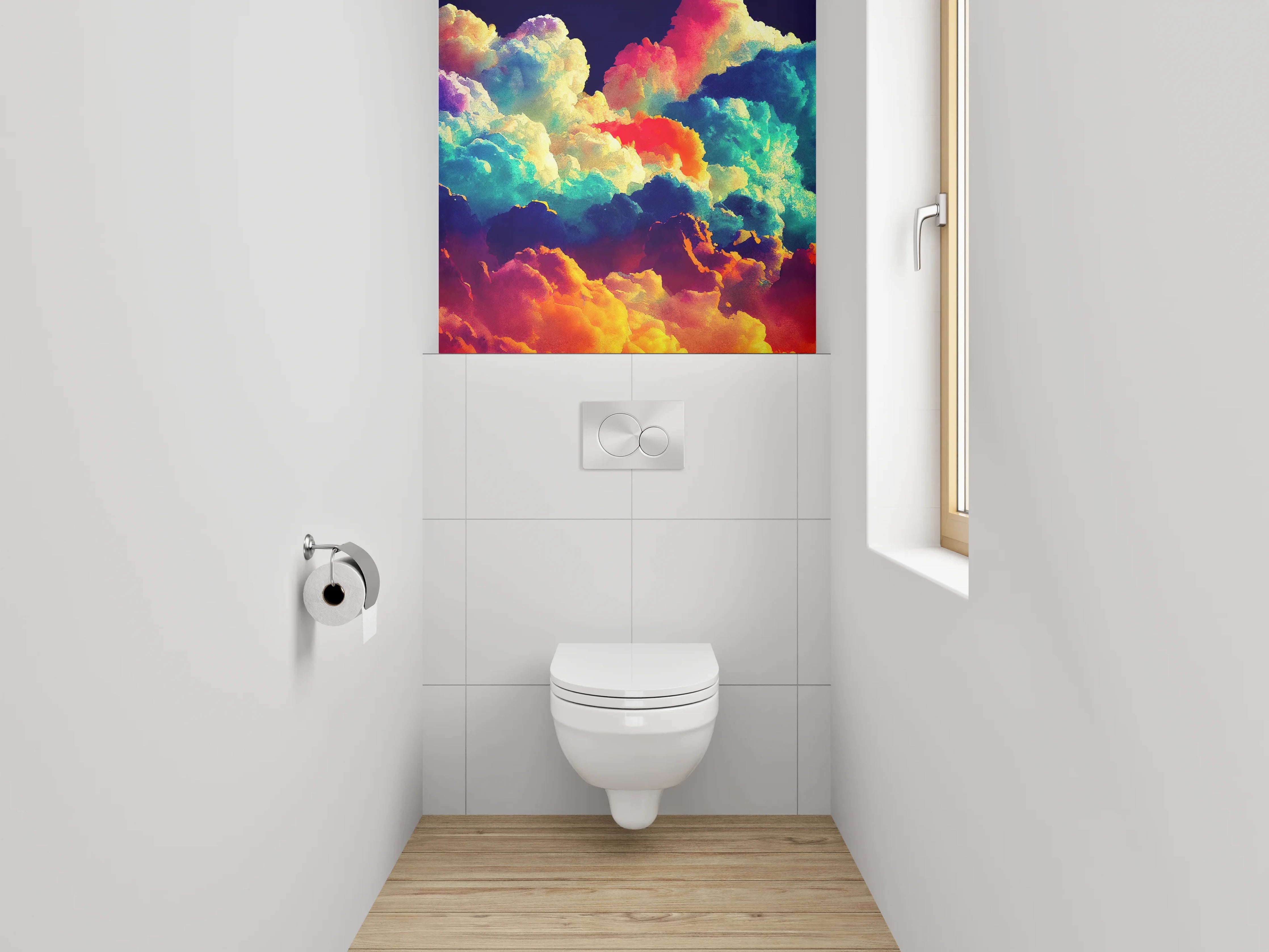 WC-Rückwand - Bunte Wolken Aquarell abstrakt