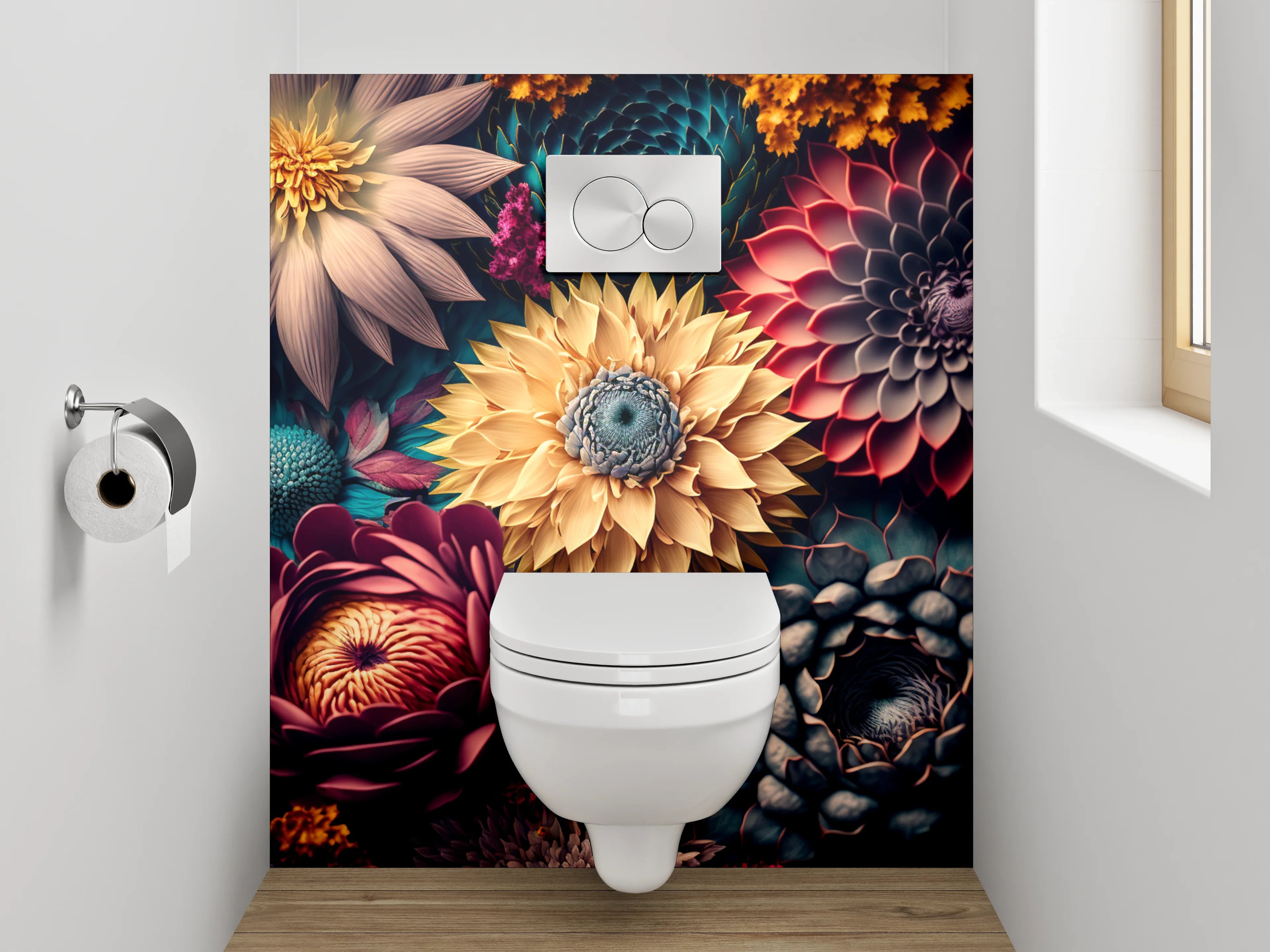 WC-Rückwand - Bunte abstrakte Blumenpracht Kunst