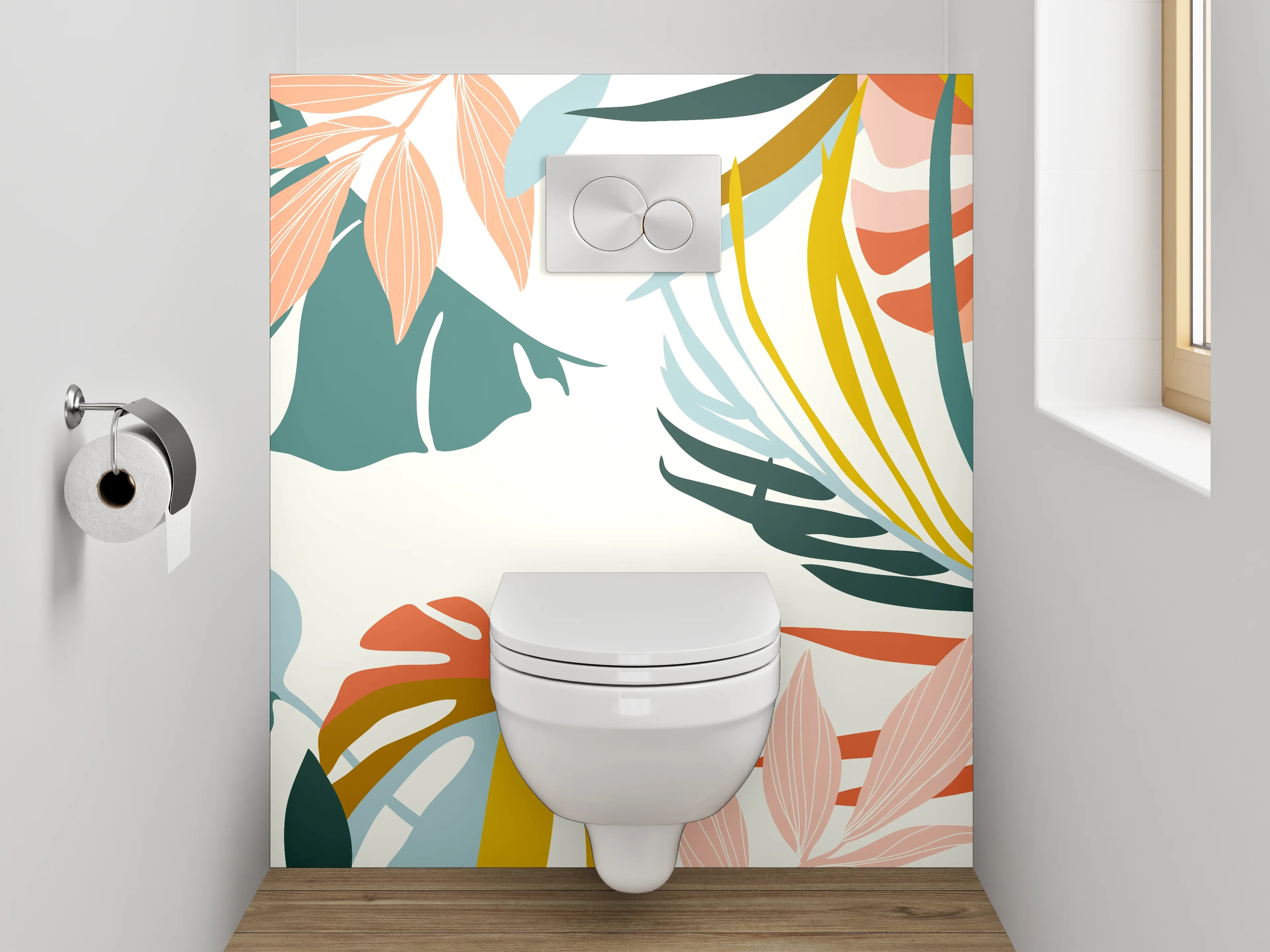 WC-Rückwand - Bunte tropische Blätter Illustration