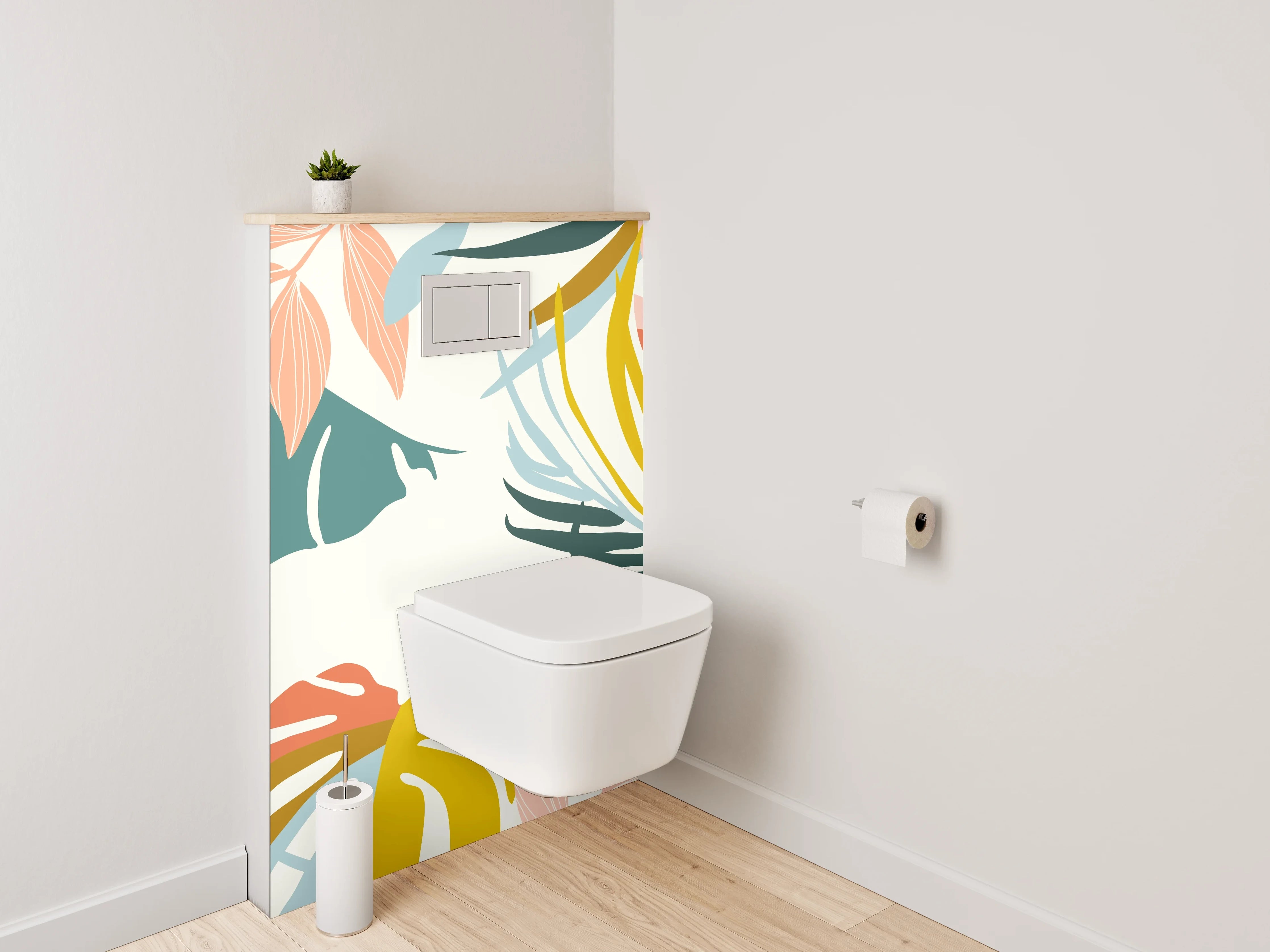 WC-Rückwand - Bunte tropische Blätter Illustration