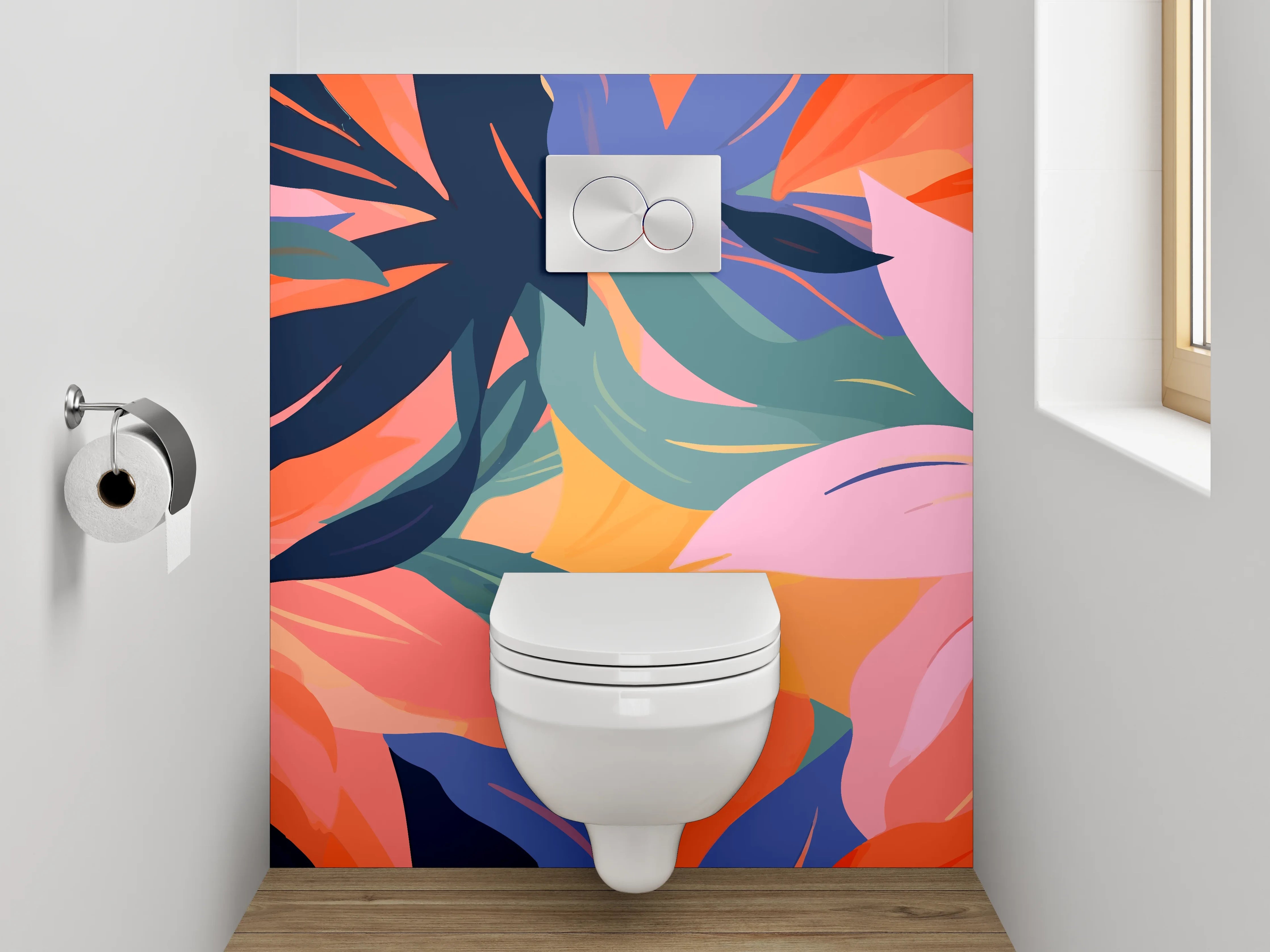 WC-Rückwand - Bunte tropische Blätter Muster