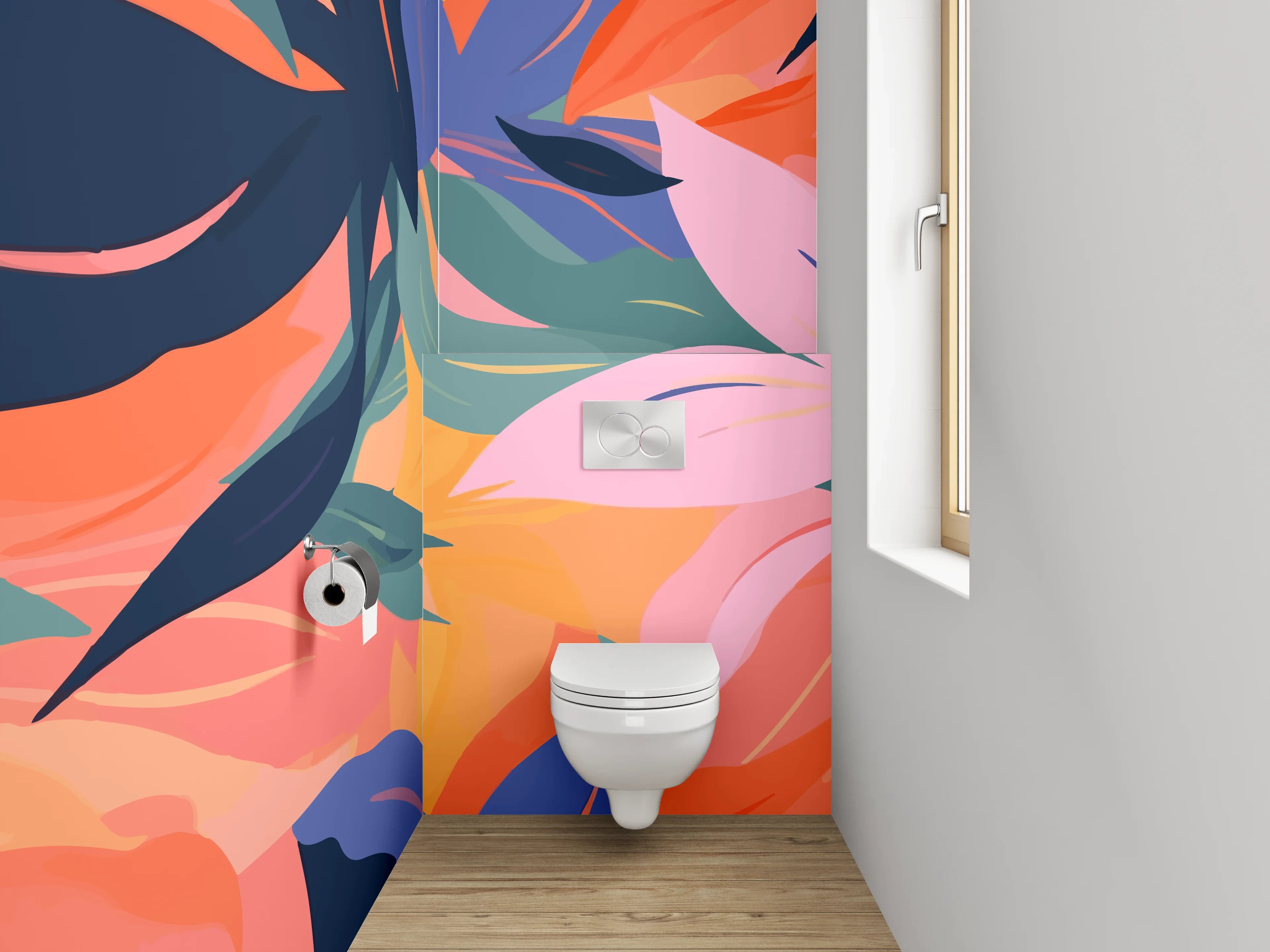WC-Rückwand - Bunte tropische Blätter Muster