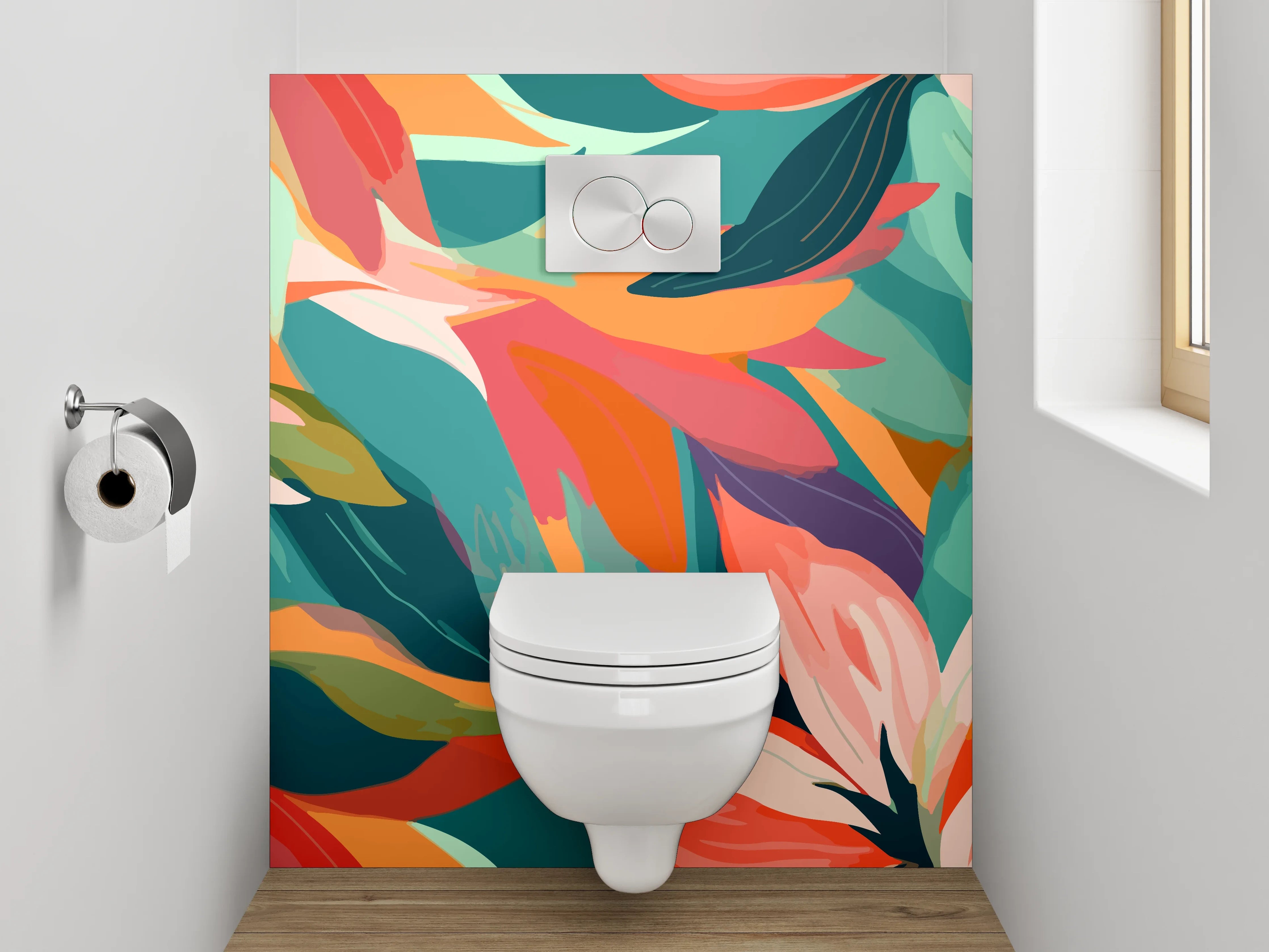 WC-Rückwand - Bunte tropische Blumen-Illustration Abstrakt