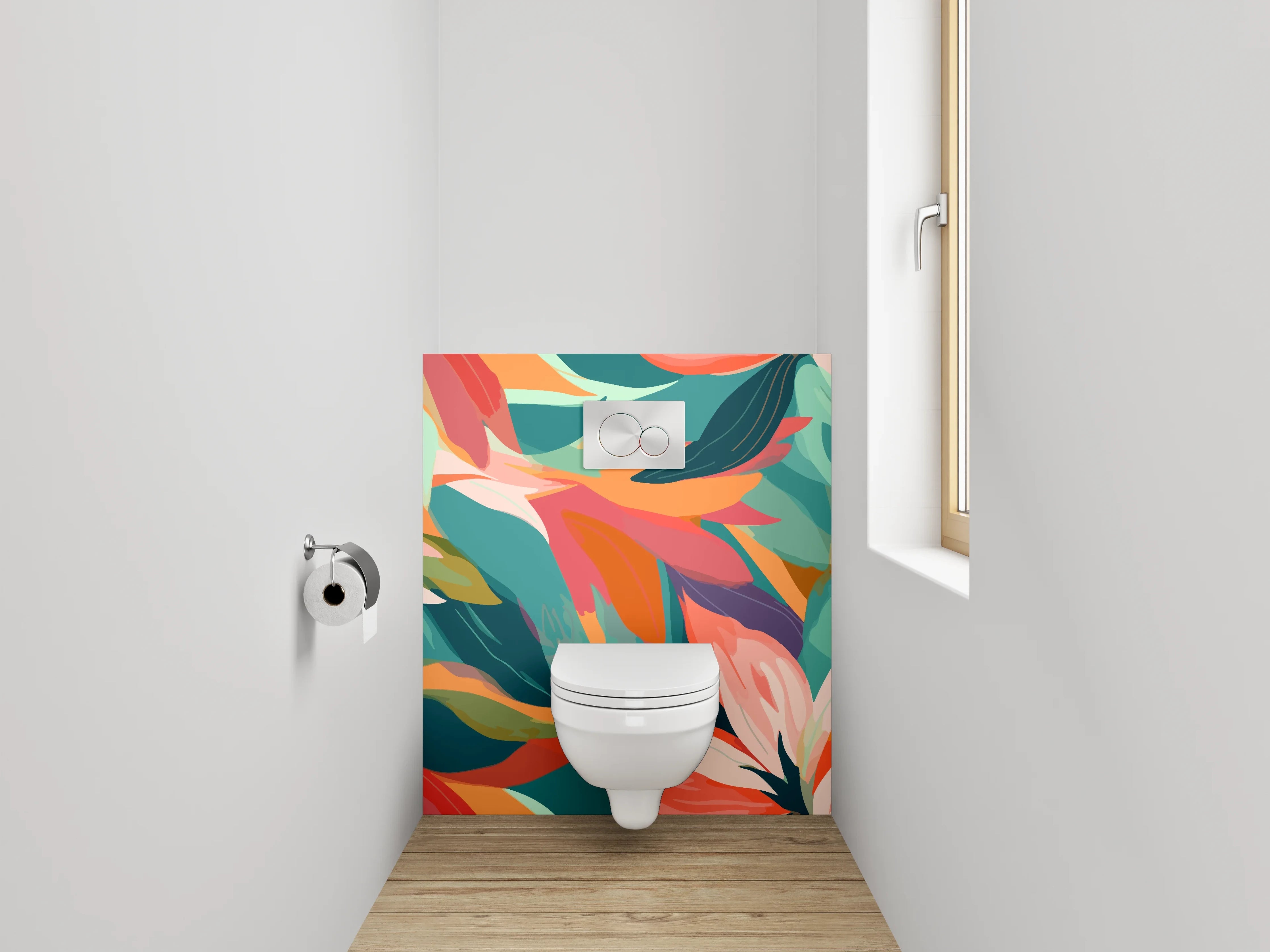 WC-Rückwand - Bunte tropische Blumen-Illustration Abstrakt