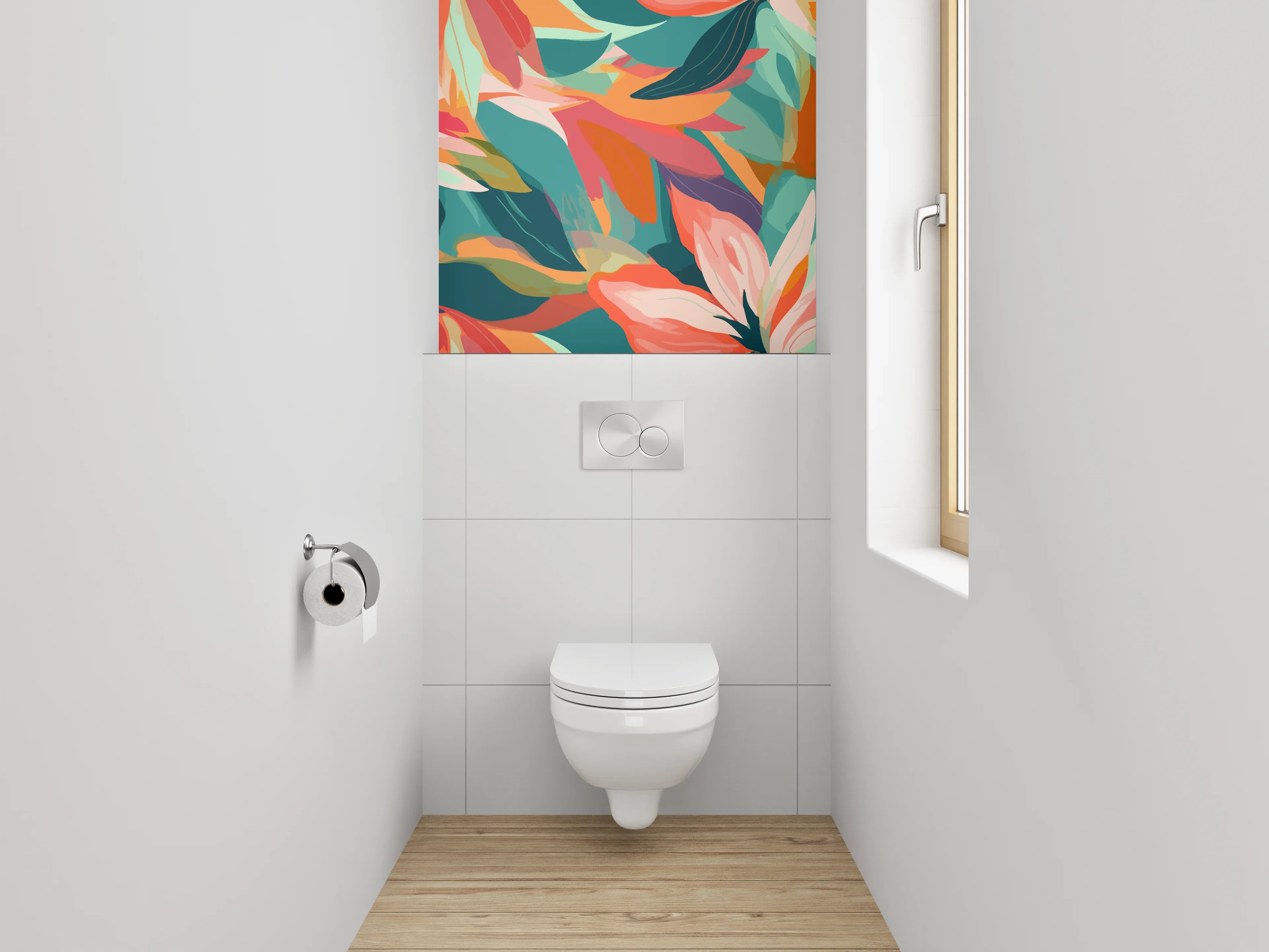 WC-Rückwand - Bunte tropische Blumen-Illustration Abstrakt