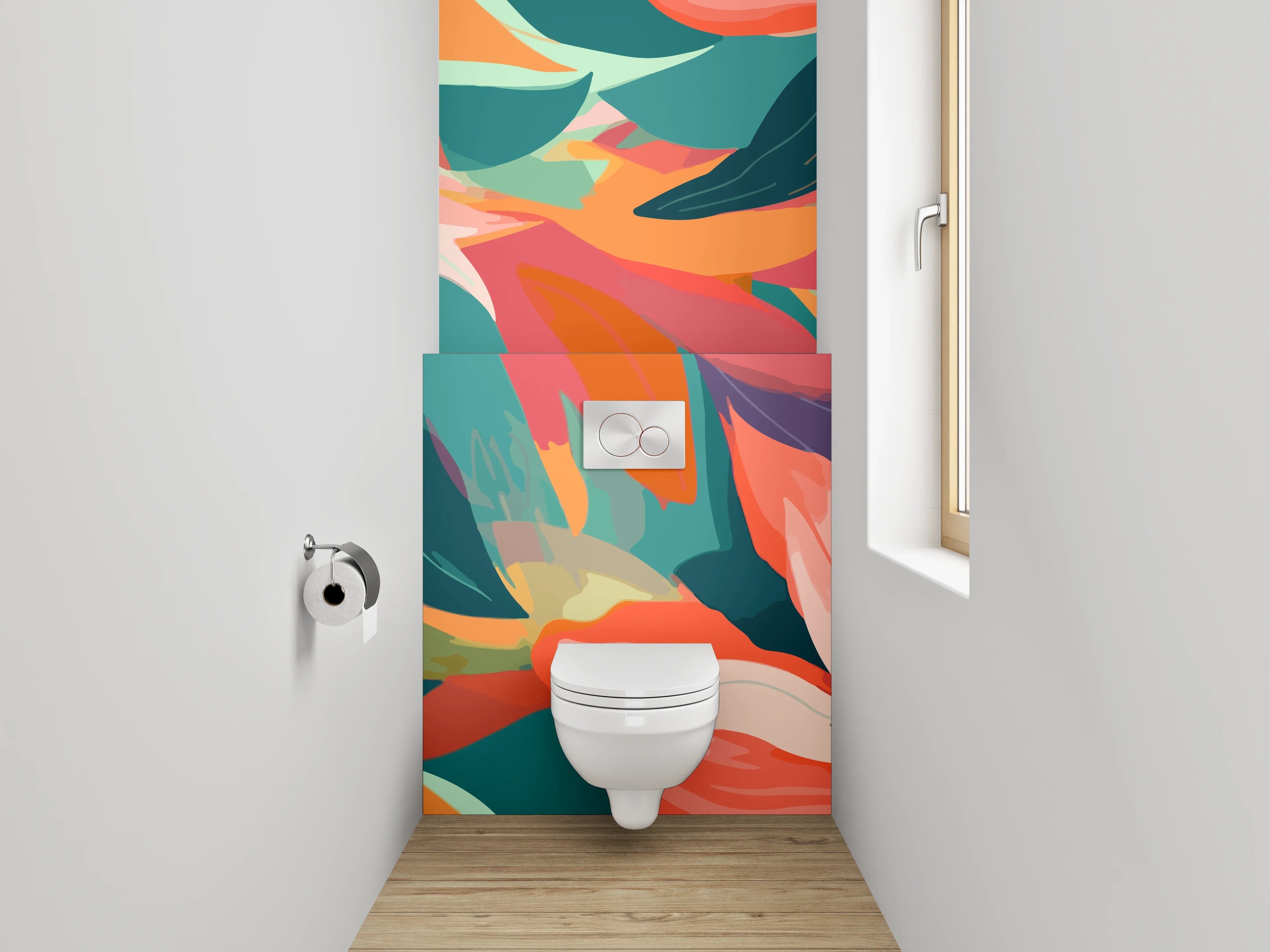 WC-Rückwand - Bunte tropische Blumen-Illustration Abstrakt