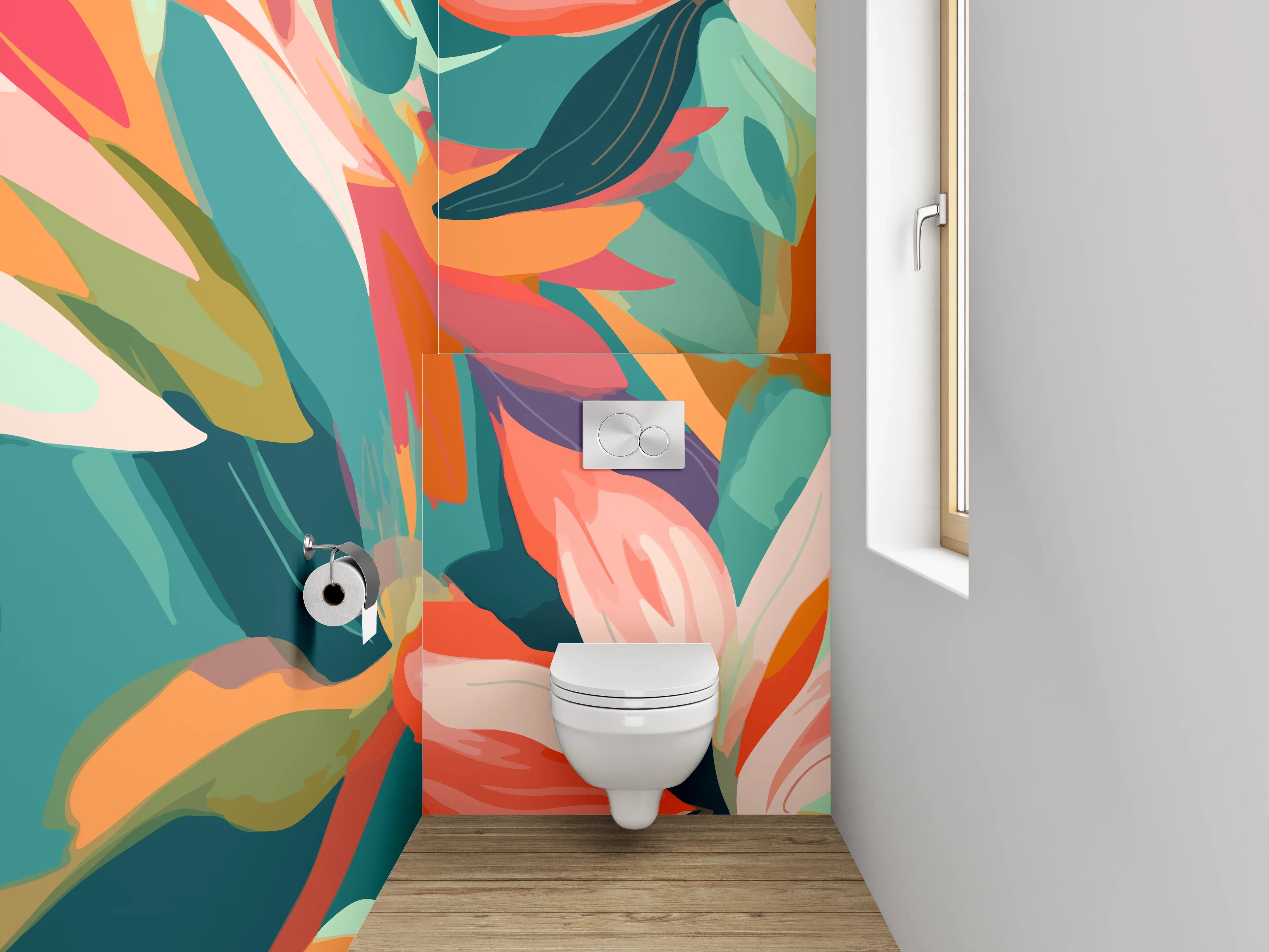 WC-Rückwand - Bunte tropische Blumen-Illustration Abstrakt