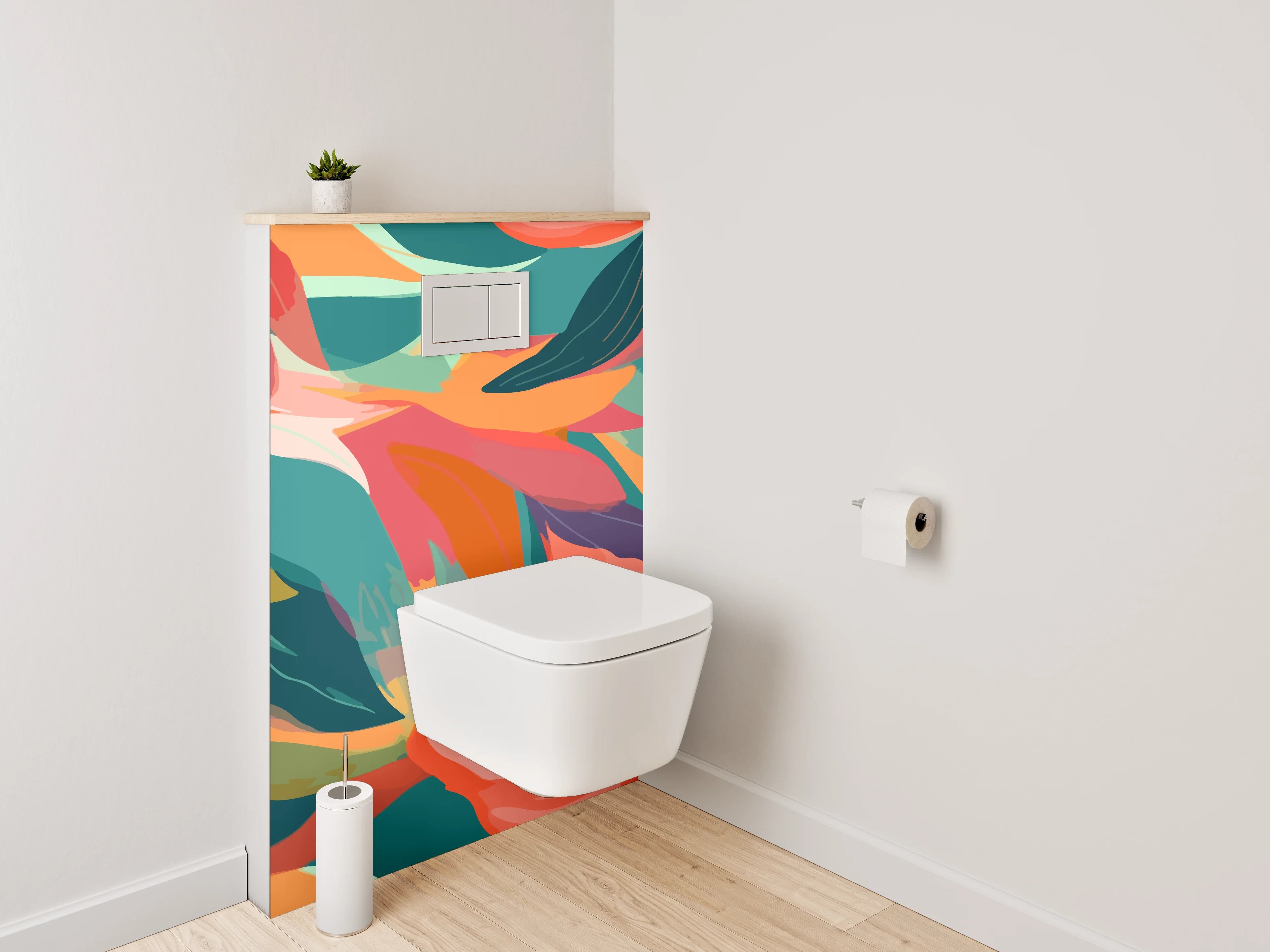 WC-Rückwand - Bunte tropische Blumen-Illustration Abstrakt