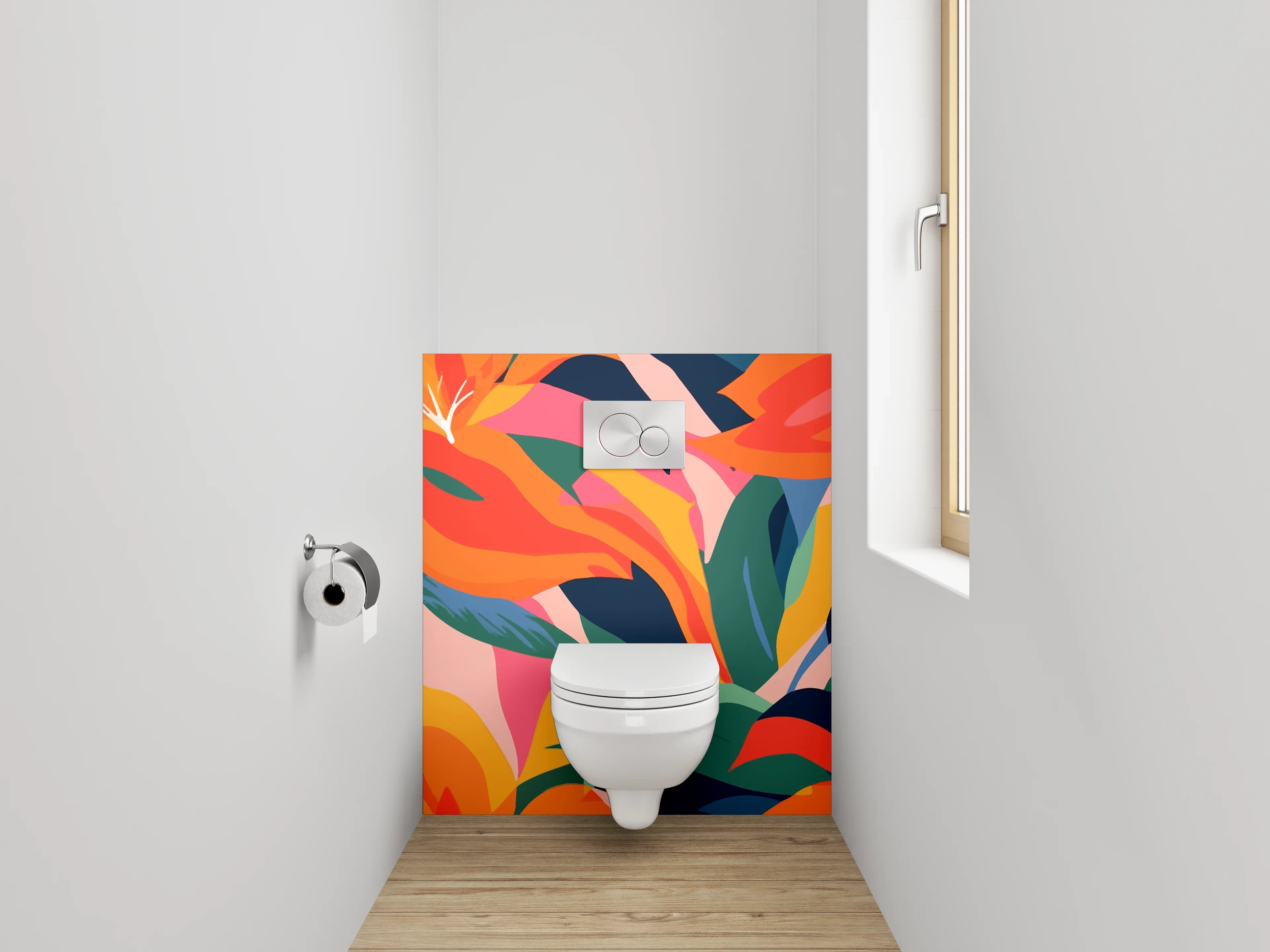 WC-Rückwand - Bunte tropische Blumen Illustration